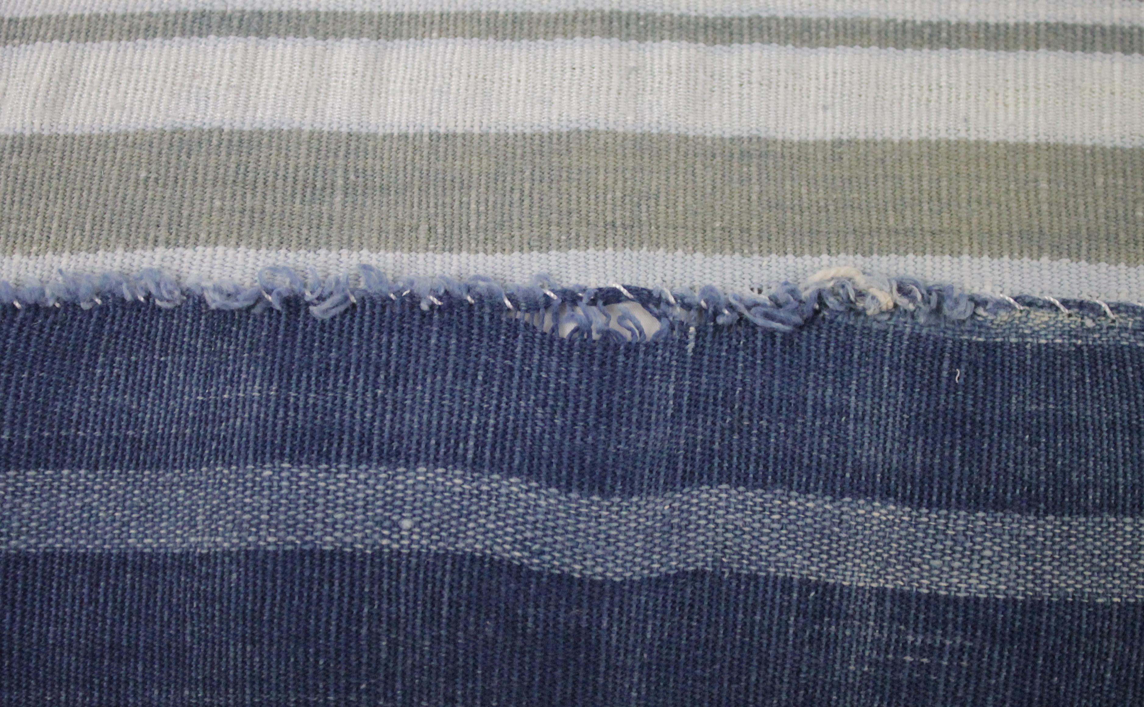 Vintage Indigo Blue Horizontal Stripe Batik Style Pillow 11