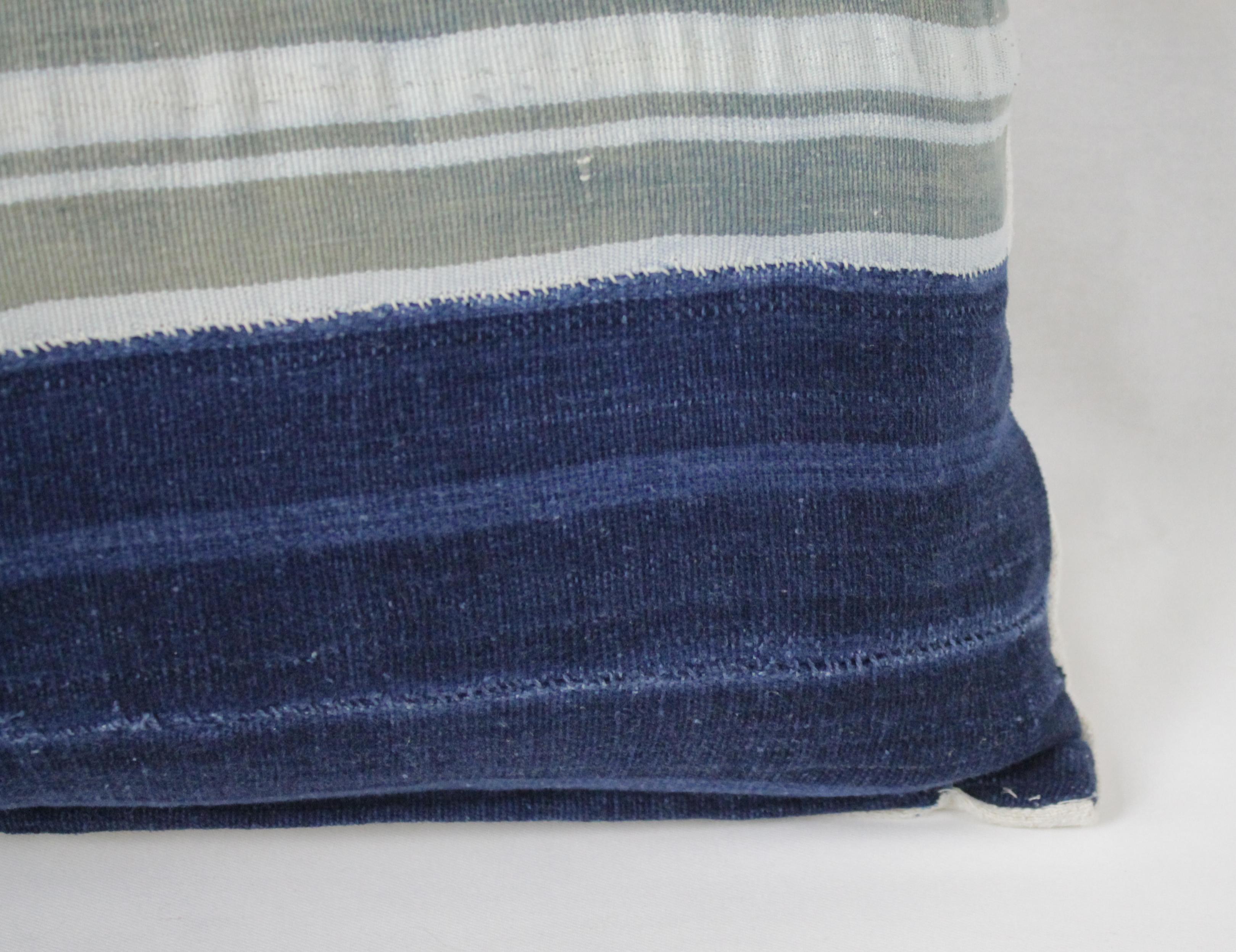 Vintage Indigo Blue Horizontal Stripe Batik Style Pillow 2