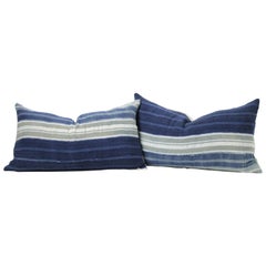 Vintage Indigo Blue Horizontal Stripe Batik Style Pillow