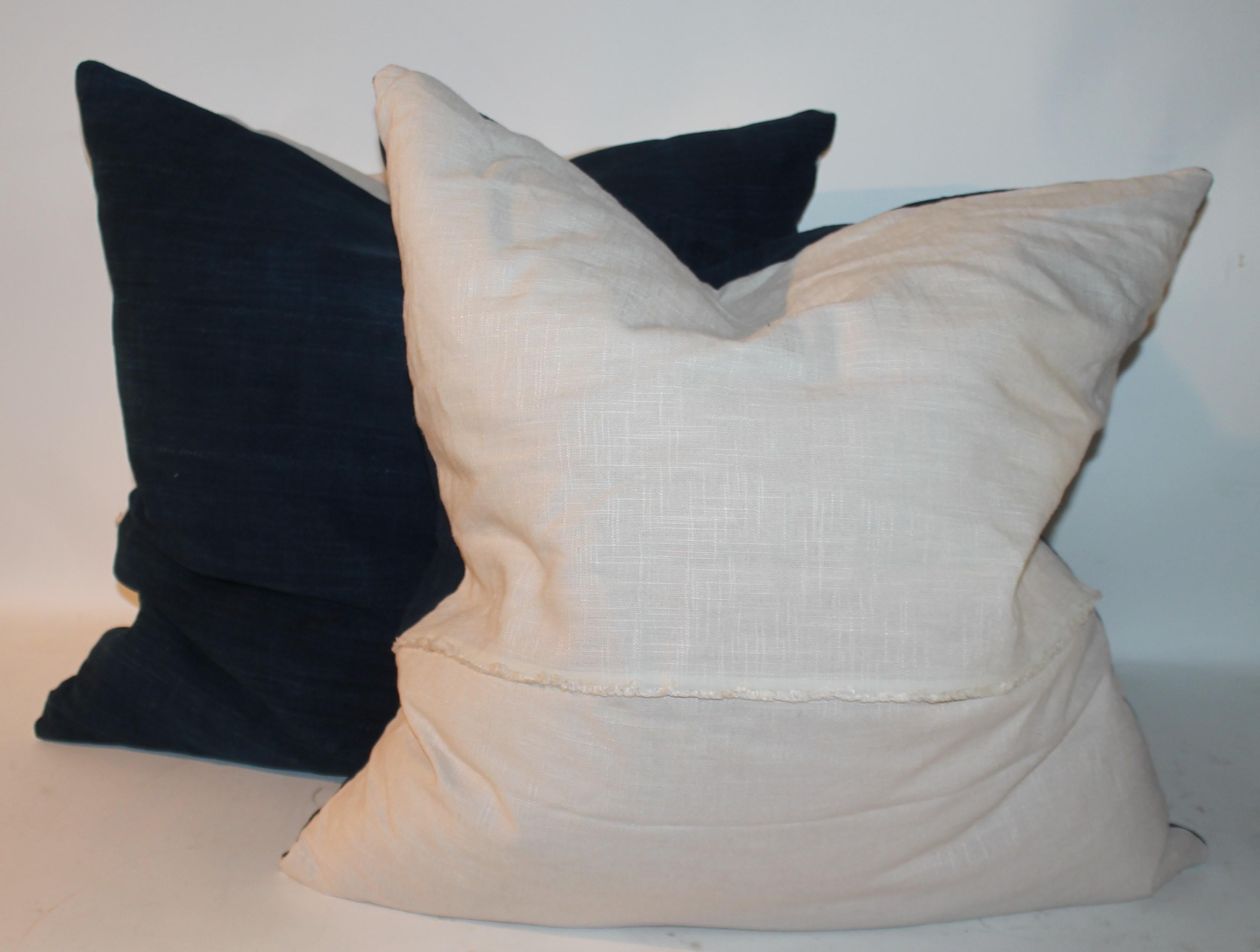 Adirondack Vintage Indigo Blue Linen Pillows, Pair For Sale