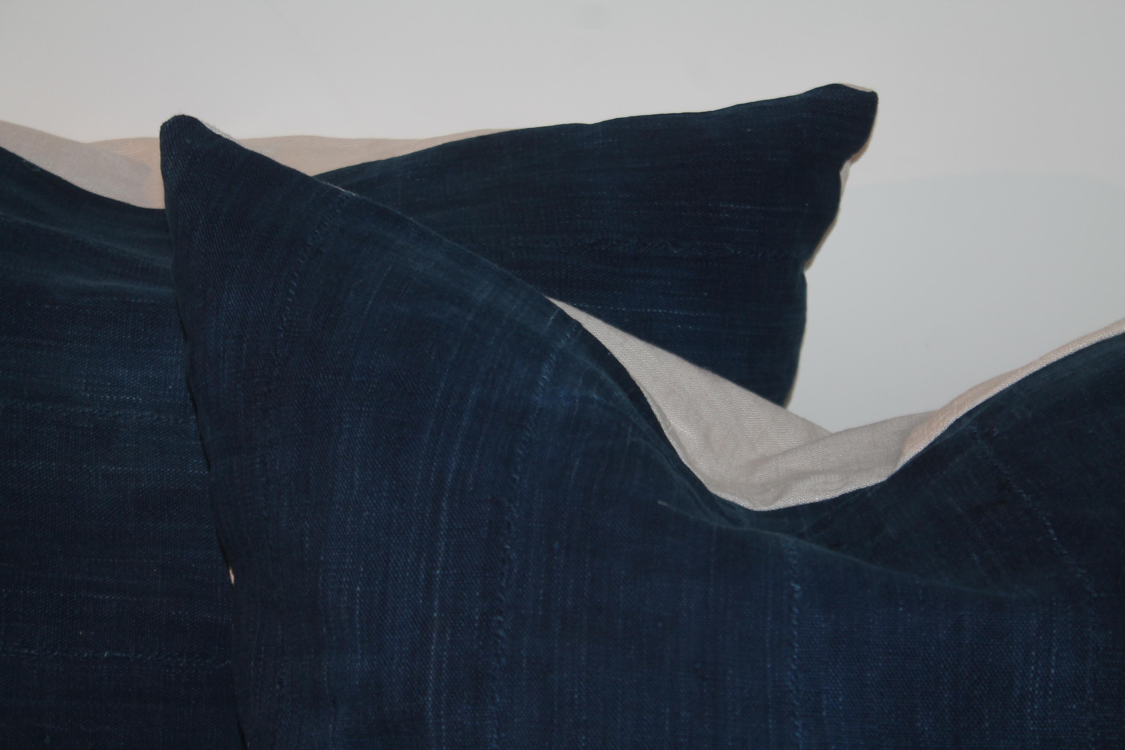 American Vintage Indigo Blue Linen Pillows, Pair For Sale