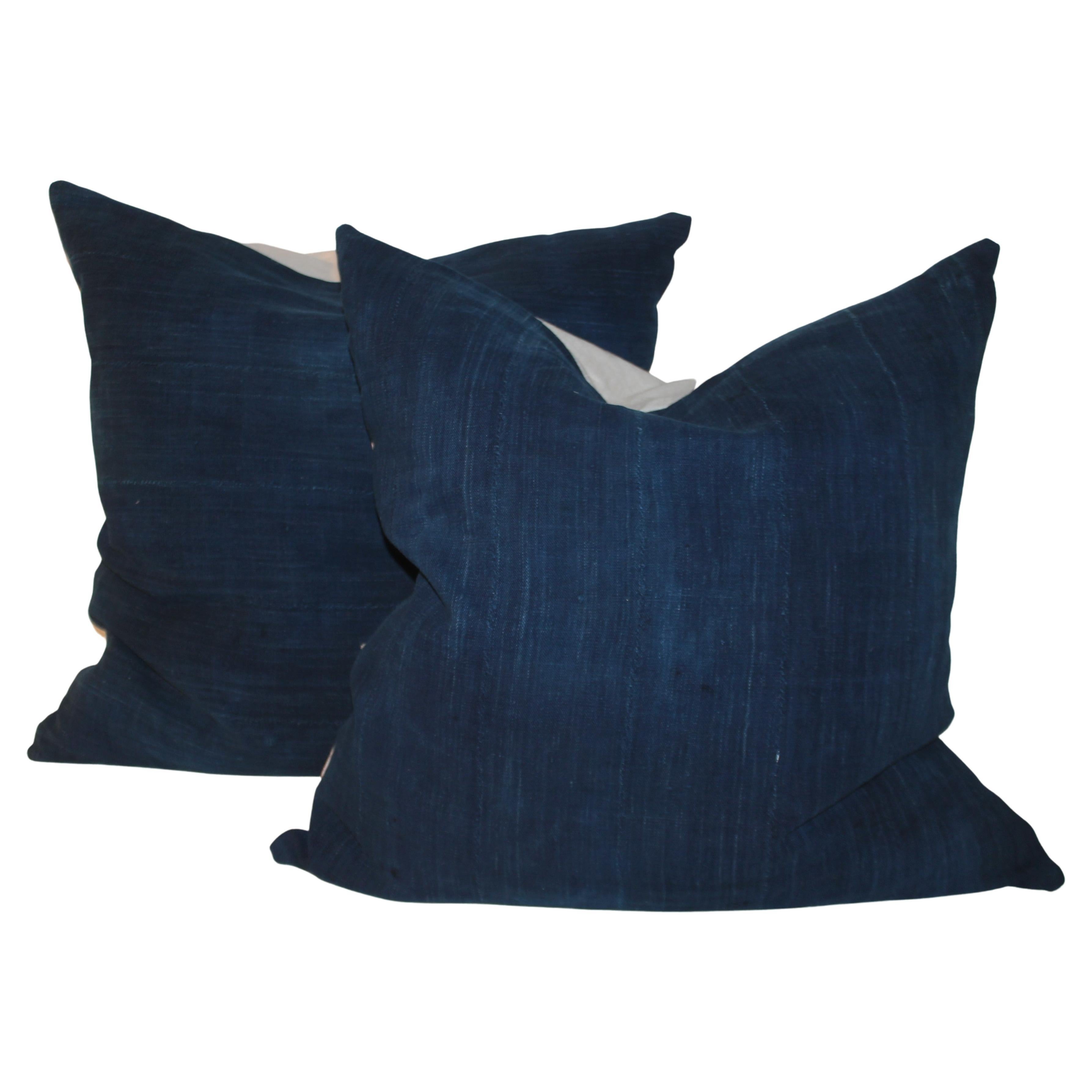 Vintage Indigo Blue Linen Pillows, Pair