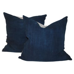 Paire de coussins vintage en lin bleu indigo