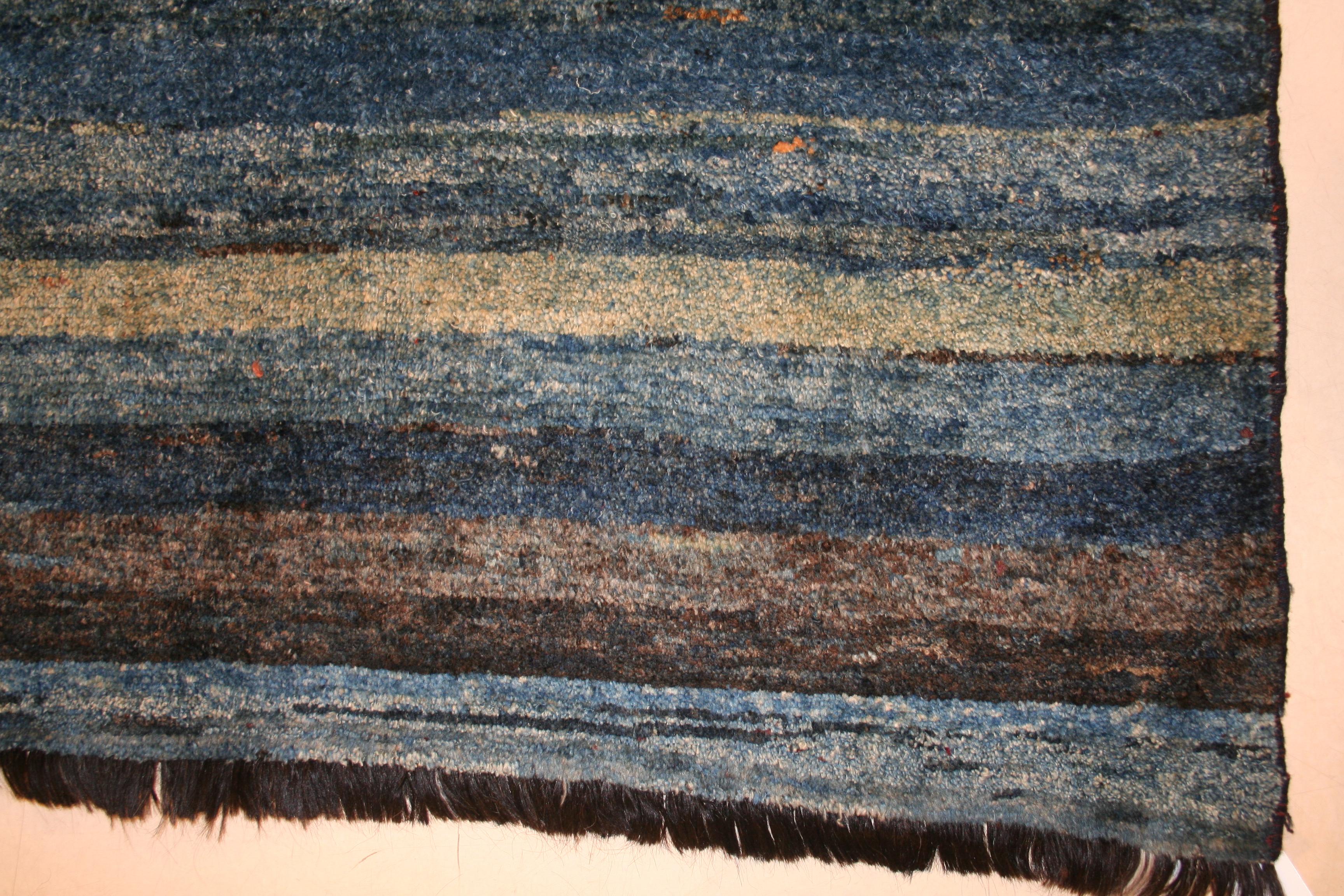 Hand-Knotted Vintage Indigo Blue Minimalist Tribal Rug