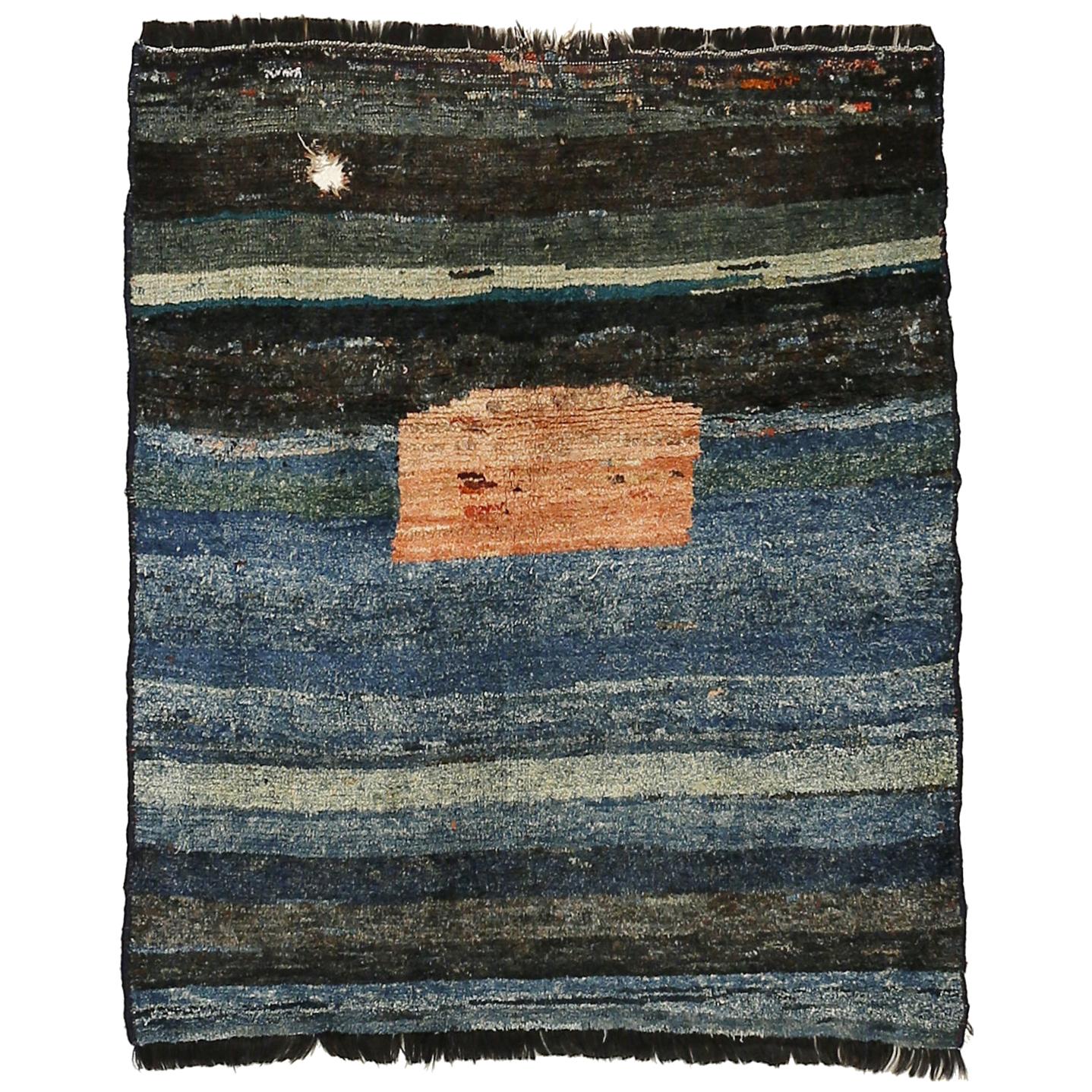 Vintage Indigo Blue Minimalist Tribal Rug