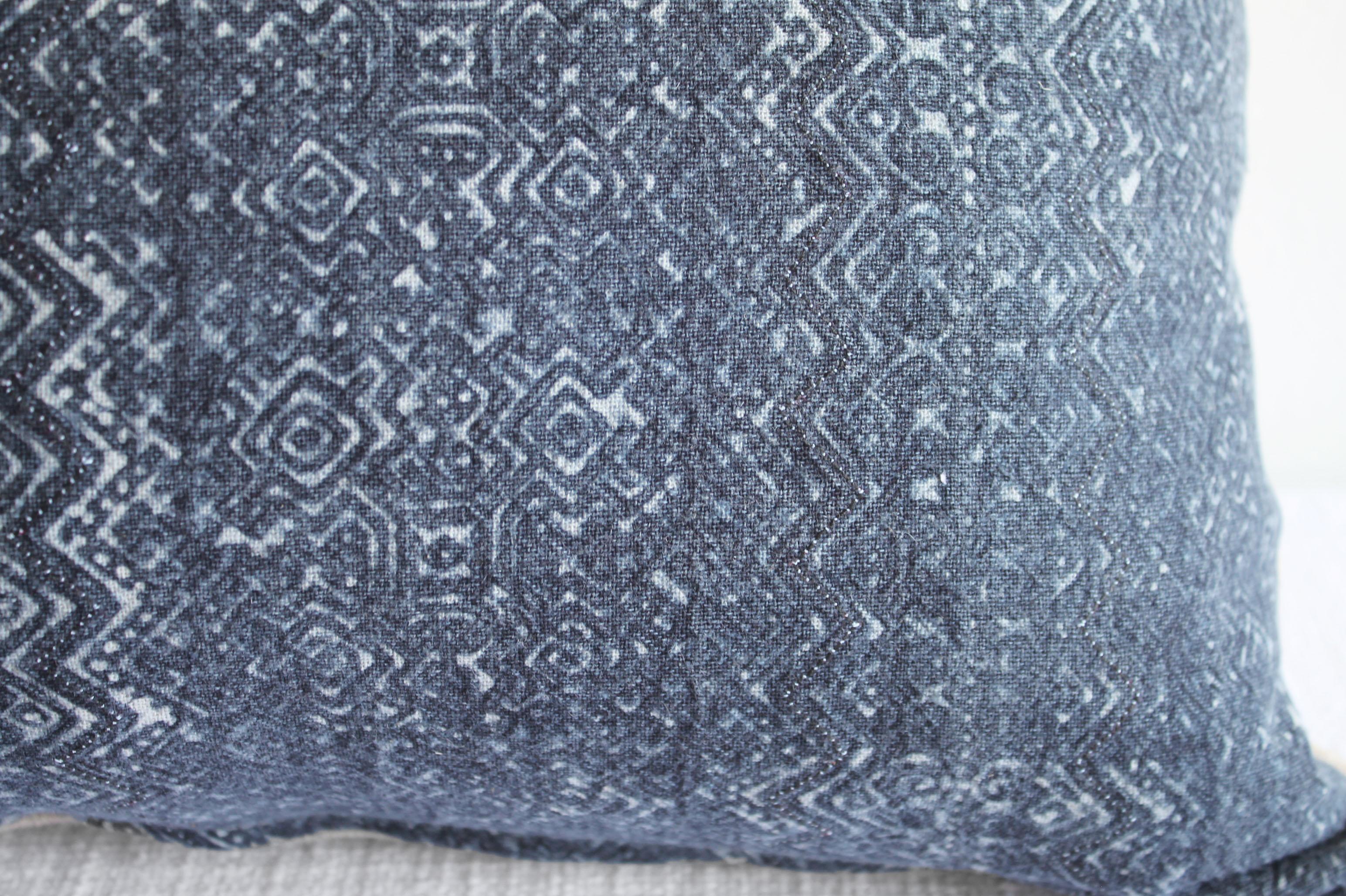 Linen Vintage Indigo Faded Blue Batik Lumbar Pillow