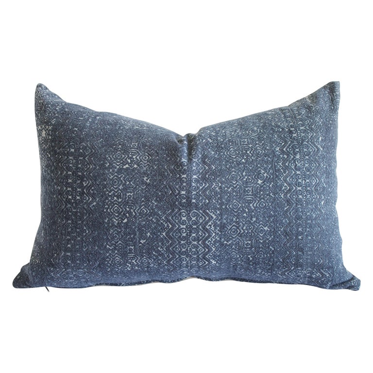 Vintage Indigo Faded Blue Batik Lumbar Pillow at 1stDibs