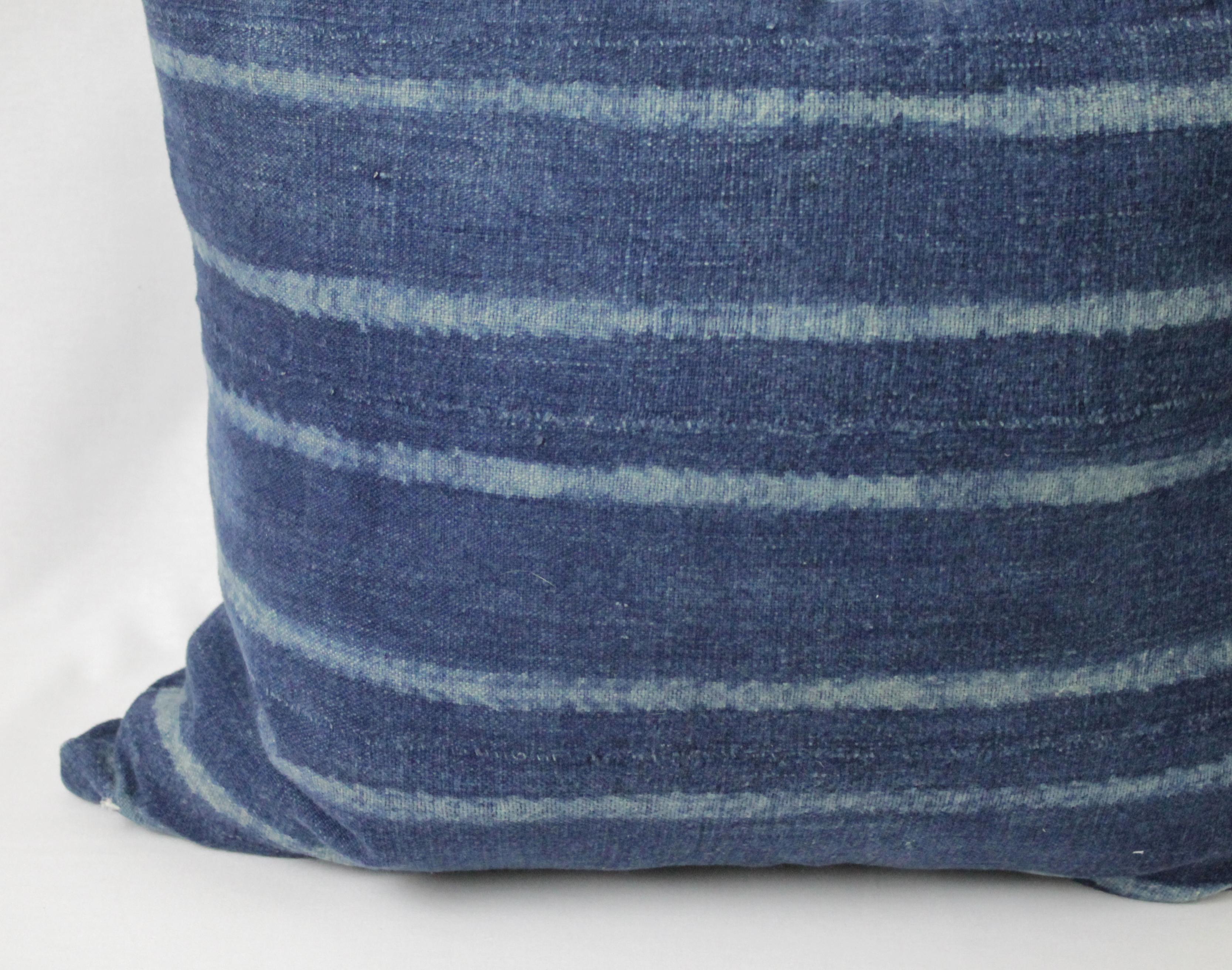 Cotton Vintage Indigo Horizontal Stripe Batik Style Pillow
