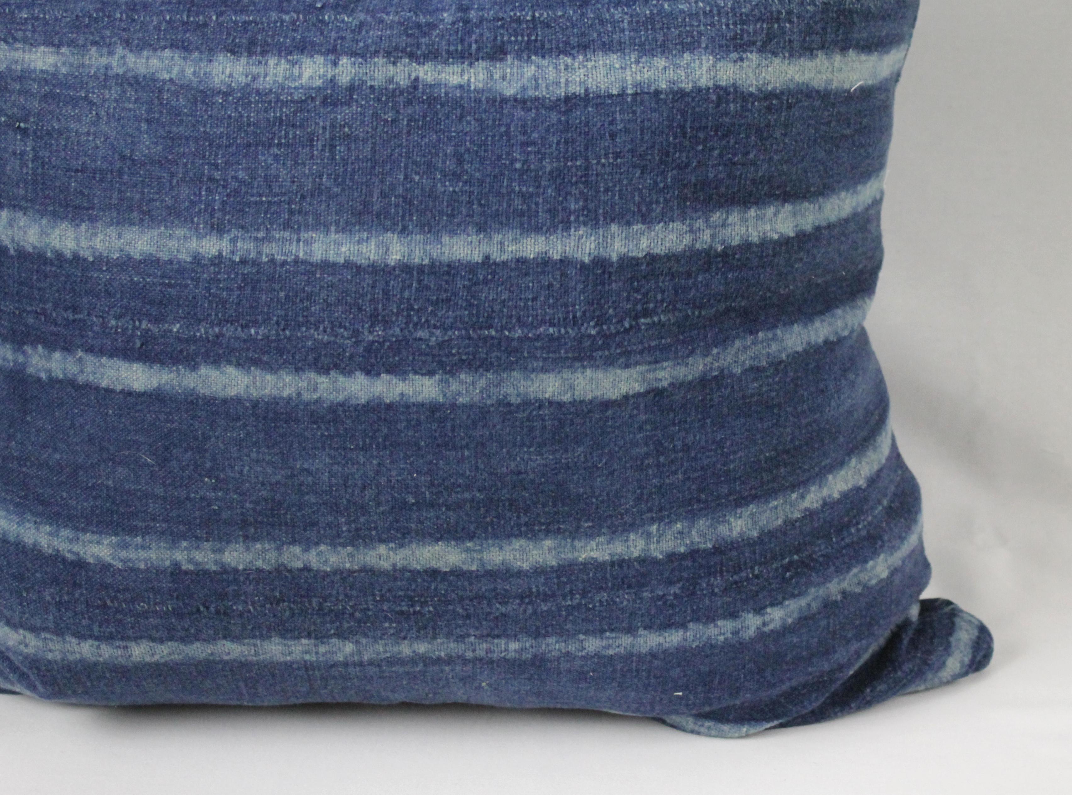 Vintage Indigo Horizontal Stripe Batik Style Pillow 1