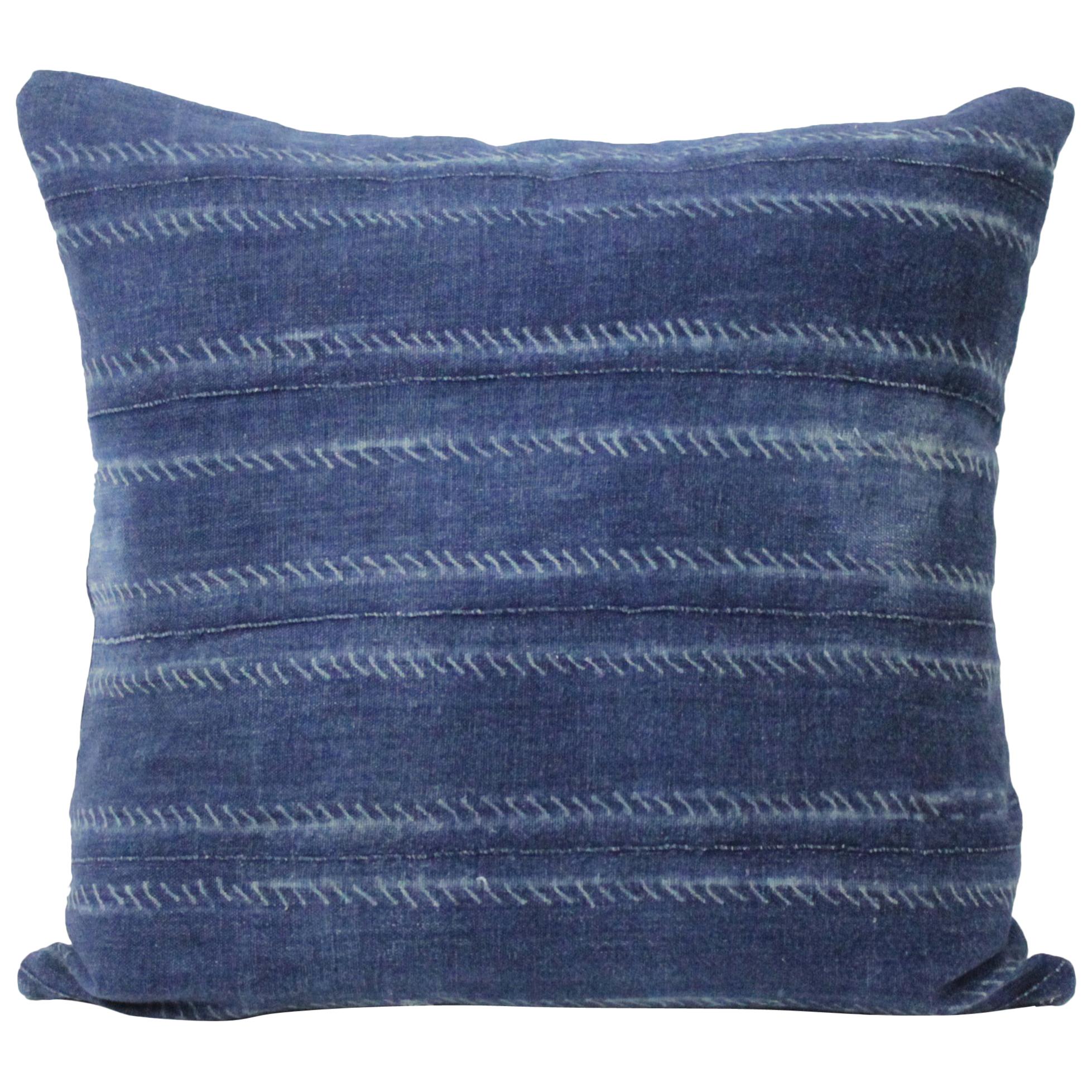 Vintage Indigo Horizontal Stripe Batik Style Pillow