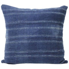 Vintage Indigo Horizontal Stripe Batik Style Pillow