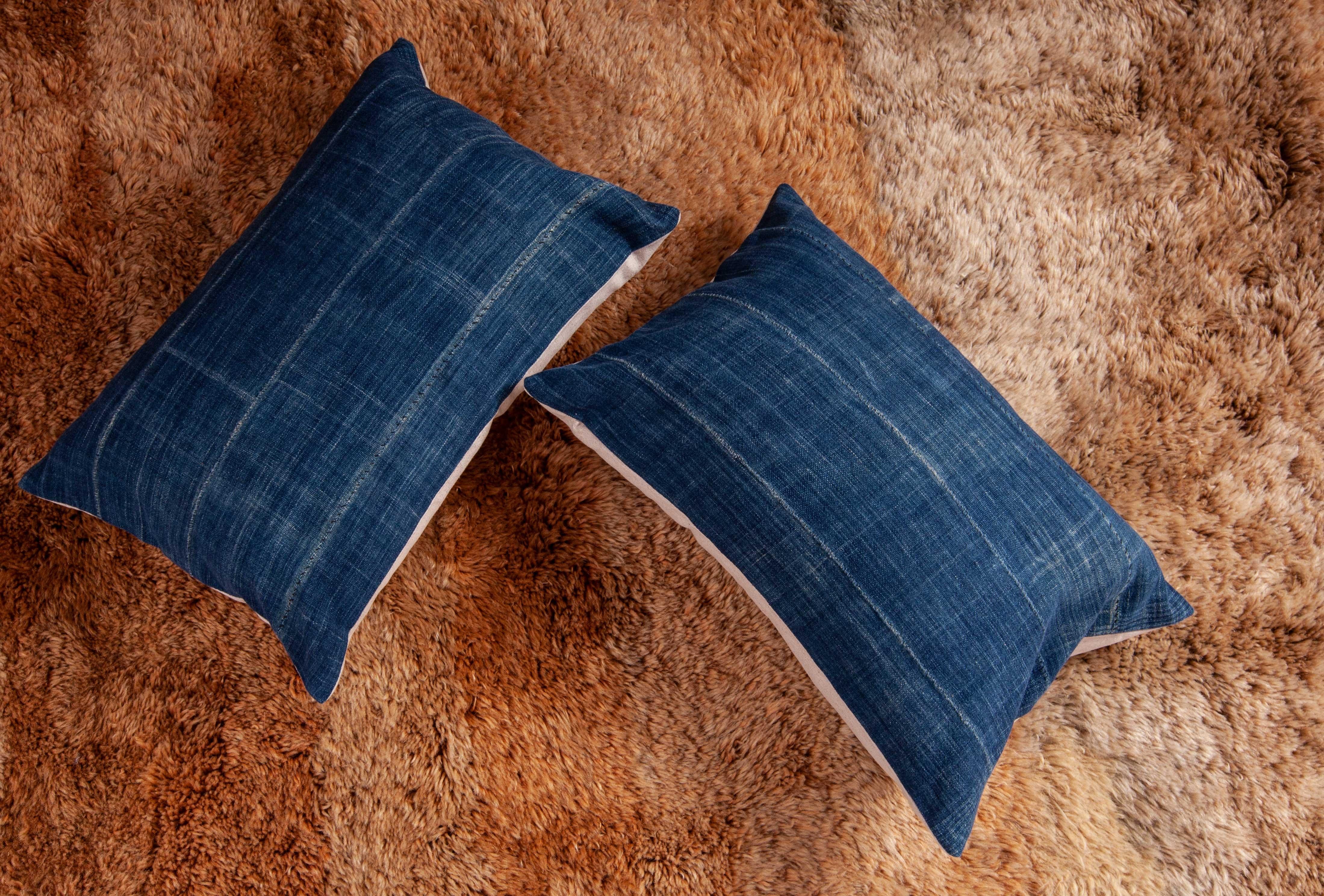 20th Century Vintage Indigo Pilow / Cushion Covers Fashioned from a Cloth from Mali Africa