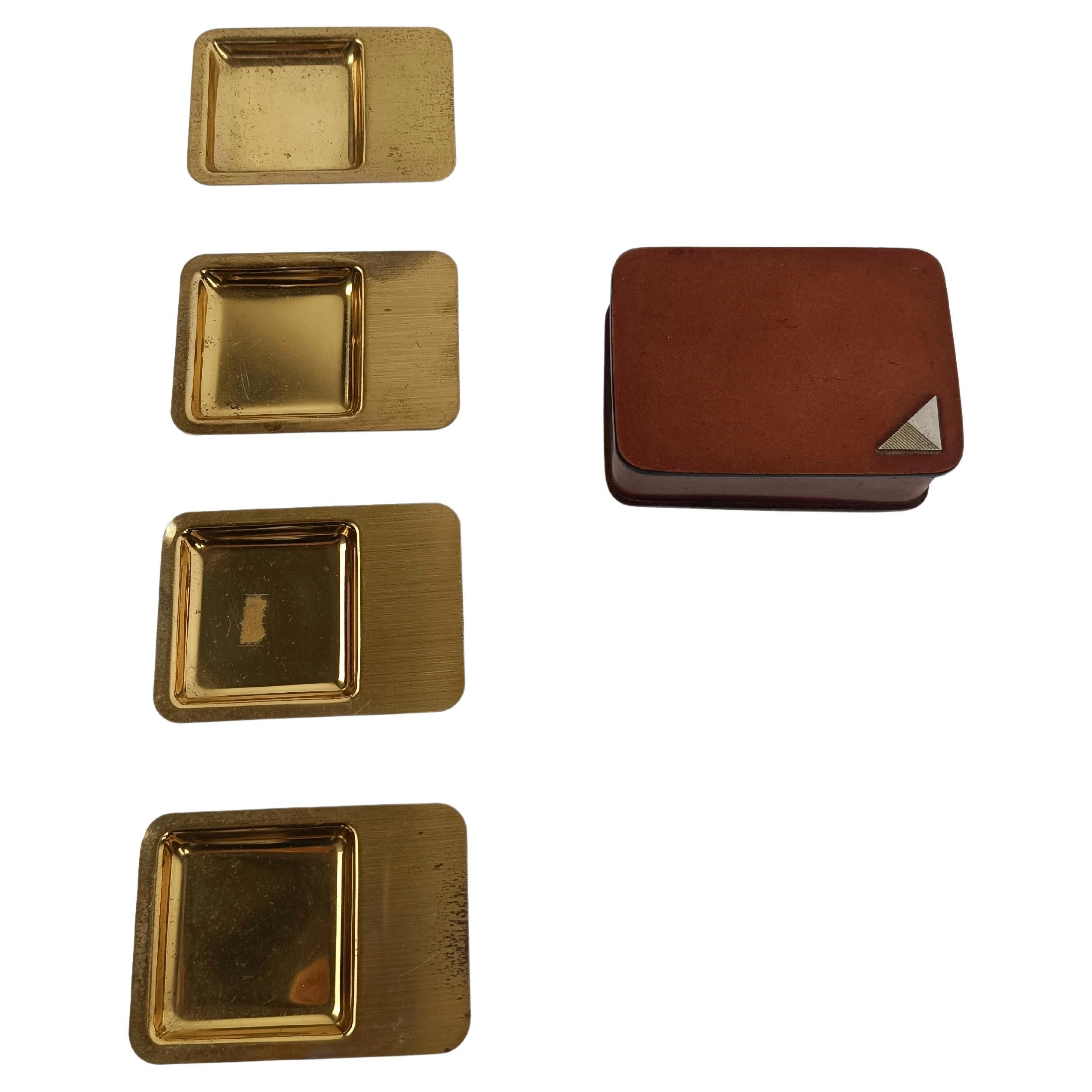 Vintage Individual Ashtrays set in gilded metal and Italian Leather For Sale