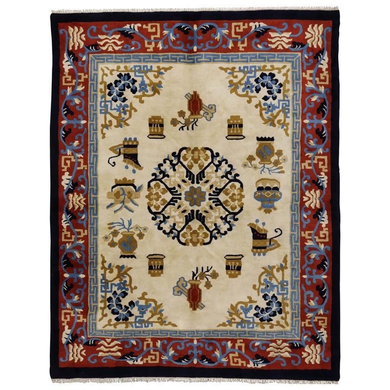 Vintage IndoChinese Art Deco Style Rug For Sale at 1stDibs