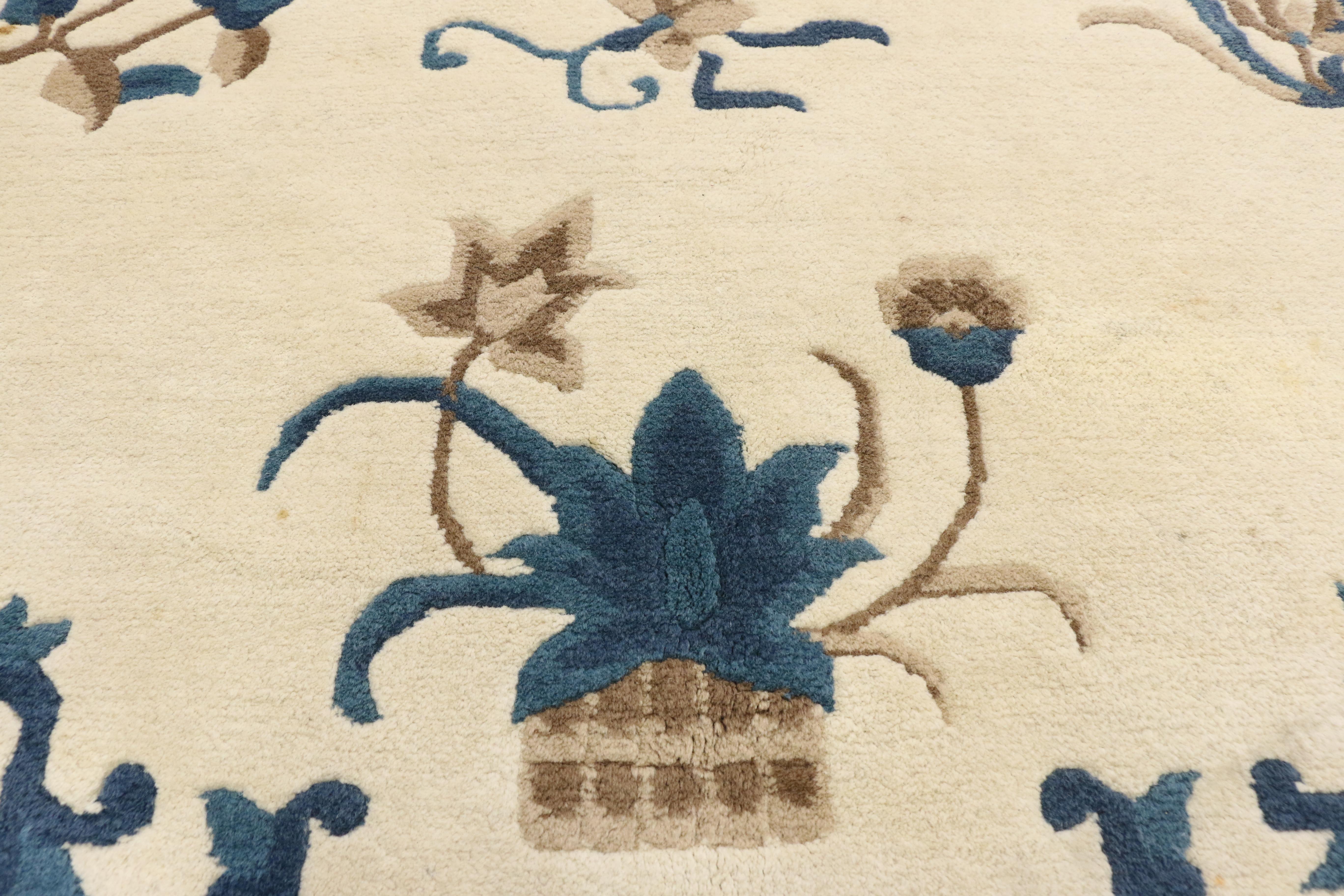 Chippendale chinois Tapis chinois de Pékin Chinoiserie vintage bleu et crème, 05'11 x 08'11 en vente