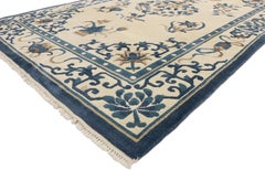 Blue and Cream Vintage Chinese Peking Indian Chinoiserie Rug, 05'11 x 08'11