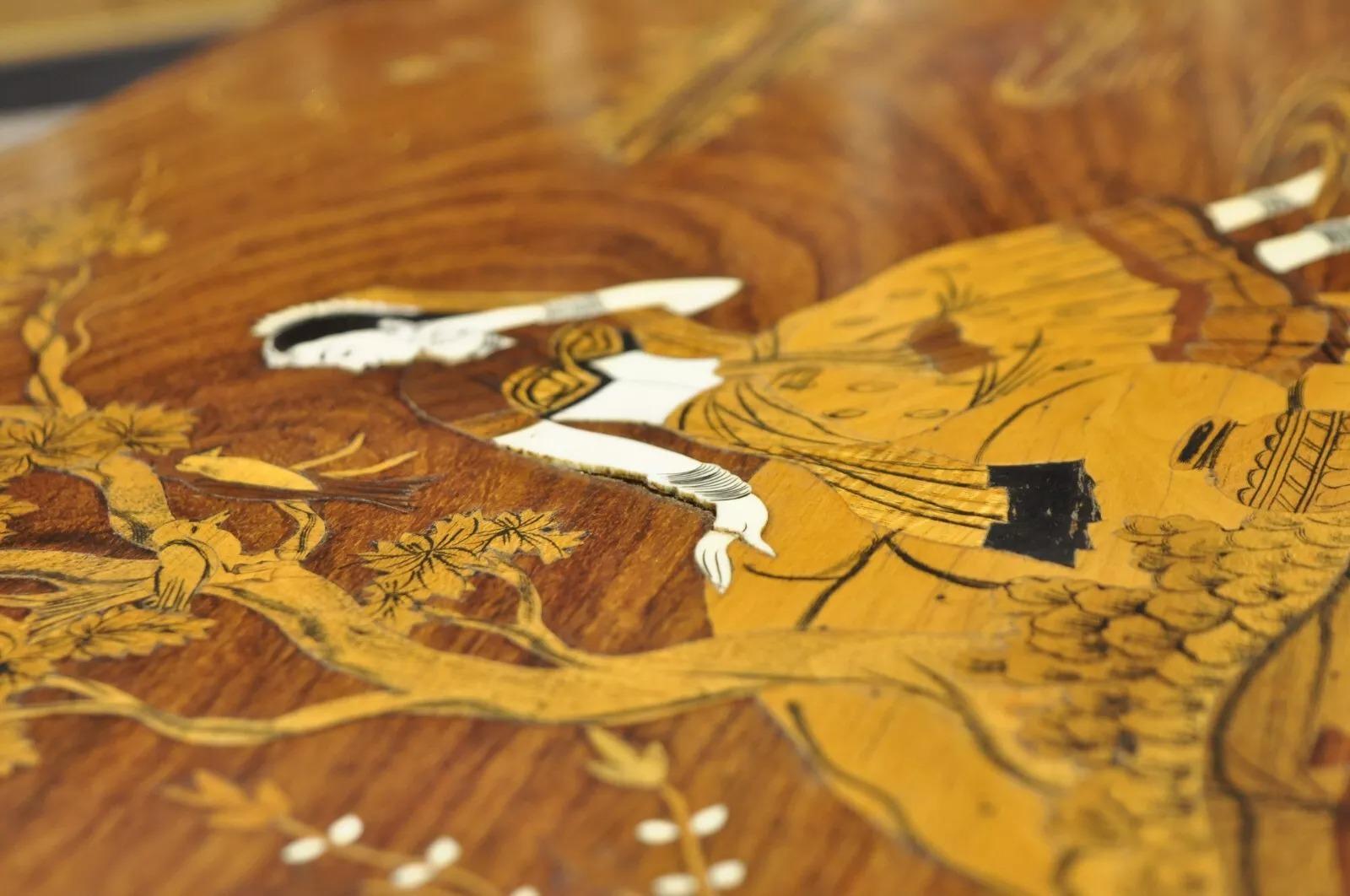 20th Century Vintage Indo Indian Marquetry & Bone Inlay Rosewood Panel Plaque - a Pair For Sale