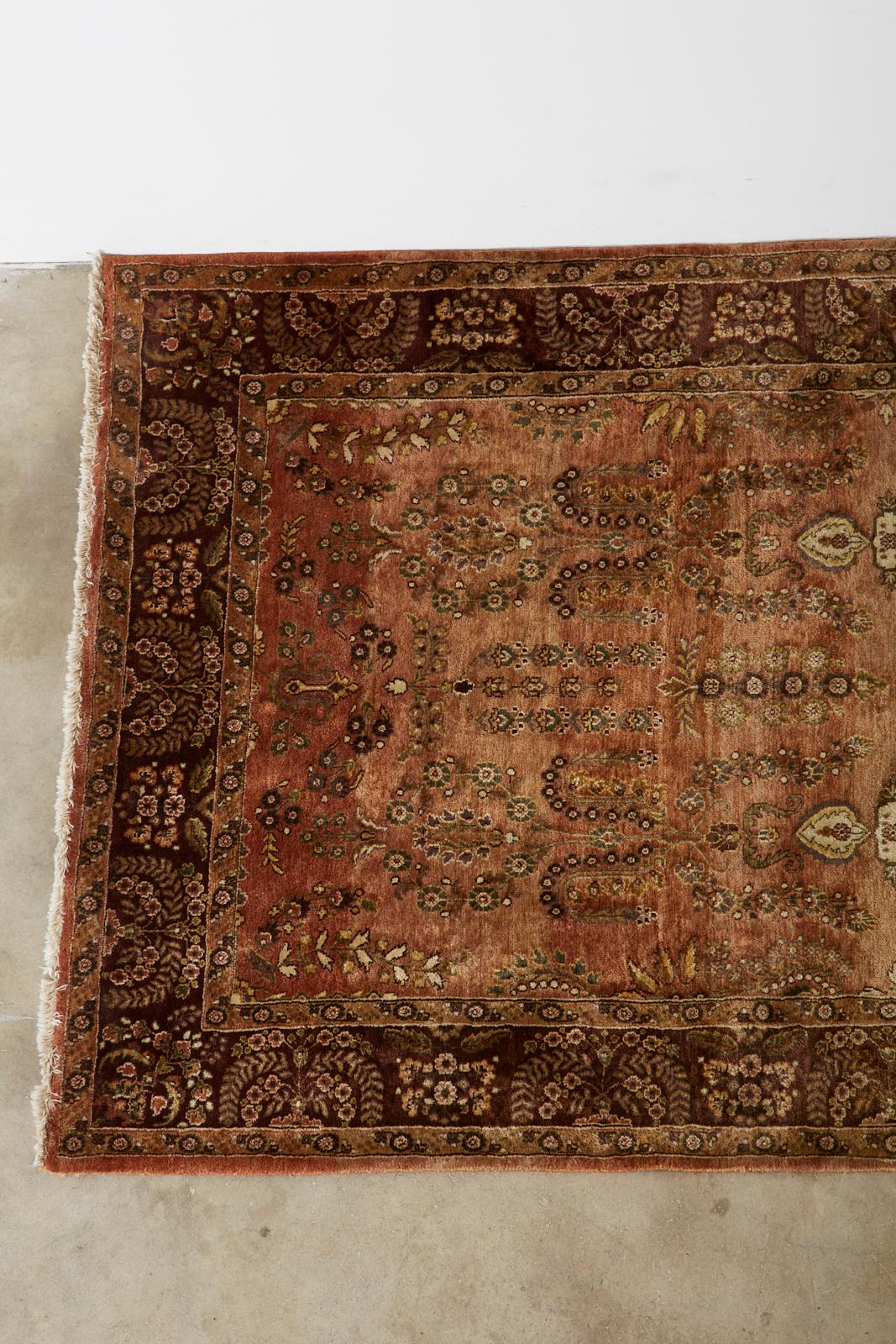 Hand-Knotted Vintage Indo Persian Kashan Design Rug Carpet For Sale