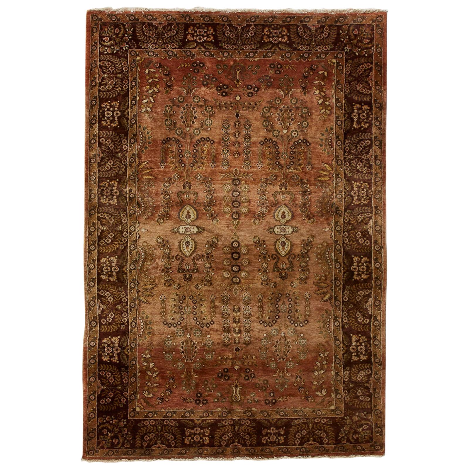 Vintage Indo Persian Kashan Design Rug Carpet For Sale