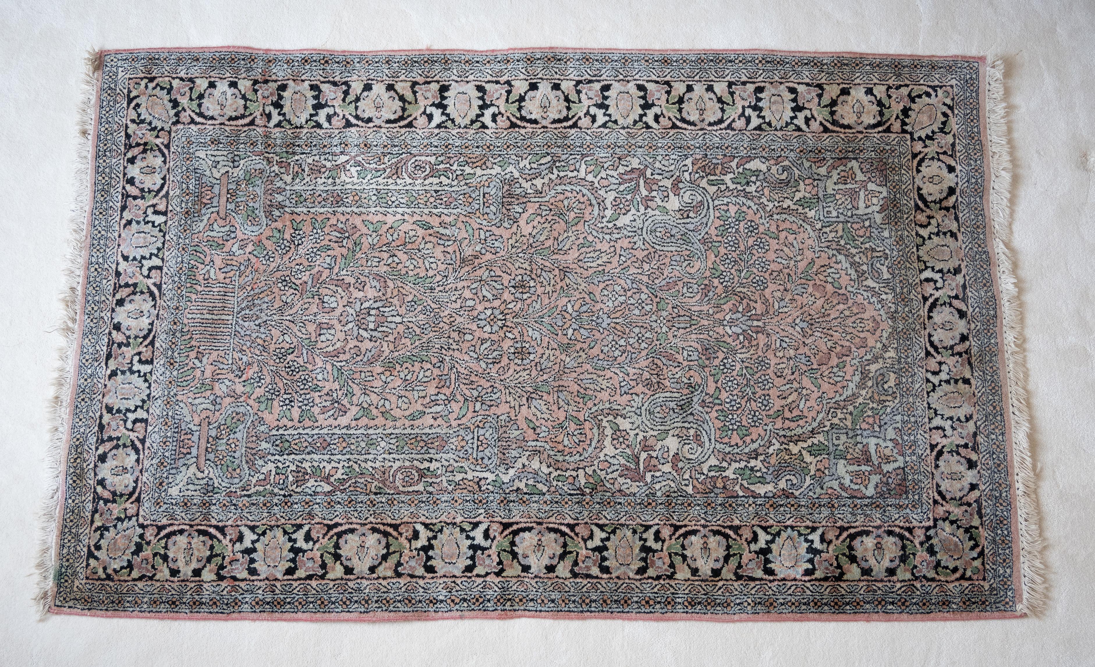 Vintage Indo Persian Rug 153 x 94 c Pink, Black, Blue C.1970 For Sale 3