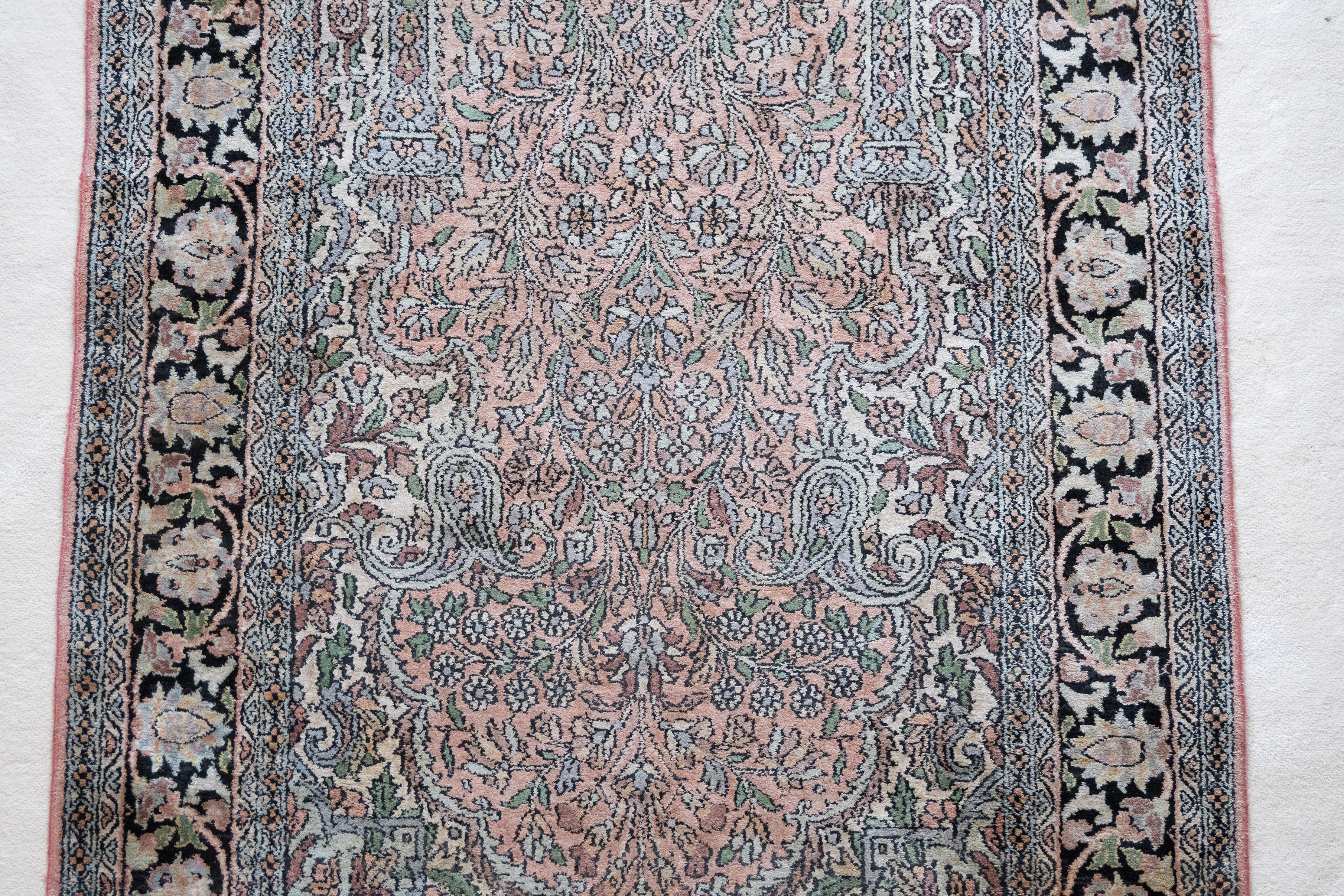 Wool Vintage Indo Persian Rug 153 x 94 c Pink, Black, Blue C.1970 For Sale