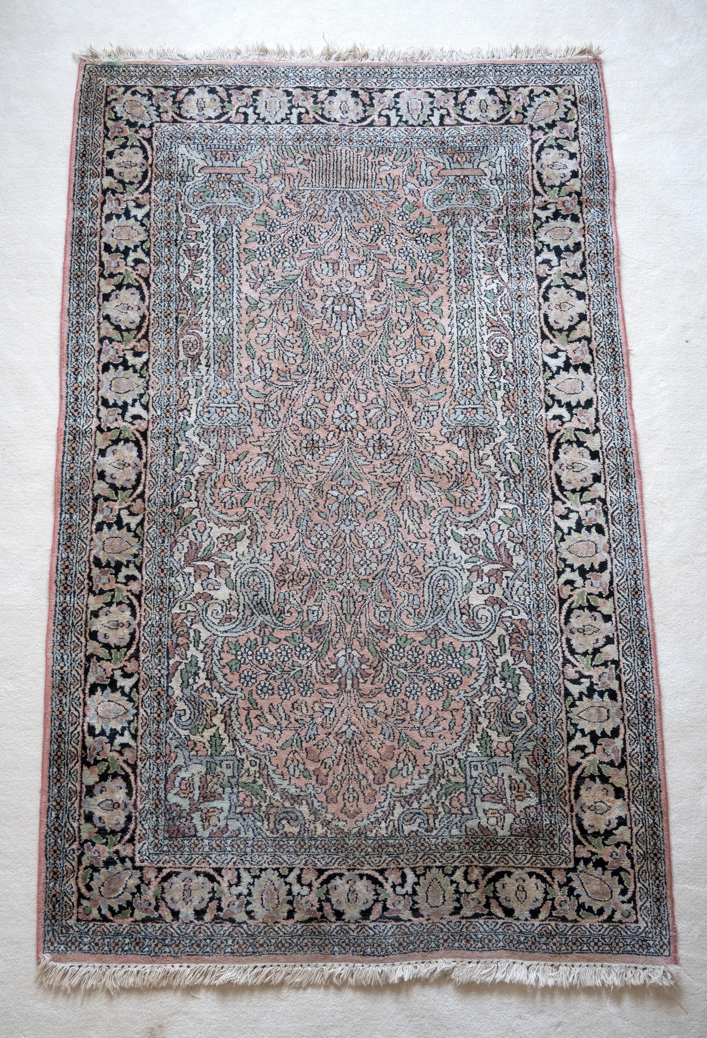 Vintage Indo Persian Rug 153 x 94 c Pink, Black, Blue C.1970 For Sale 2
