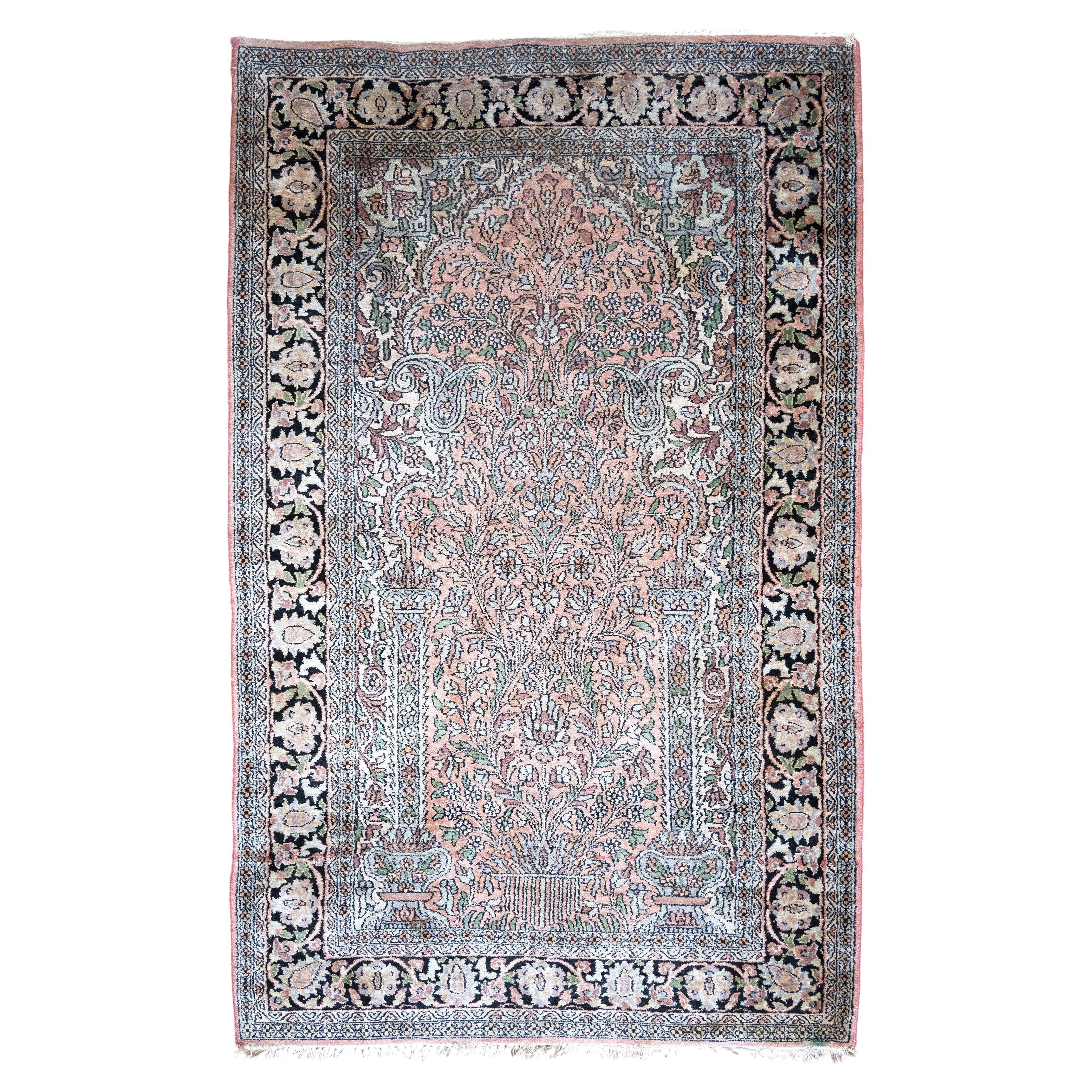 Vintage Indo Persian Rug 153 x 94 c Pink, Black, Blue C.1970 For Sale