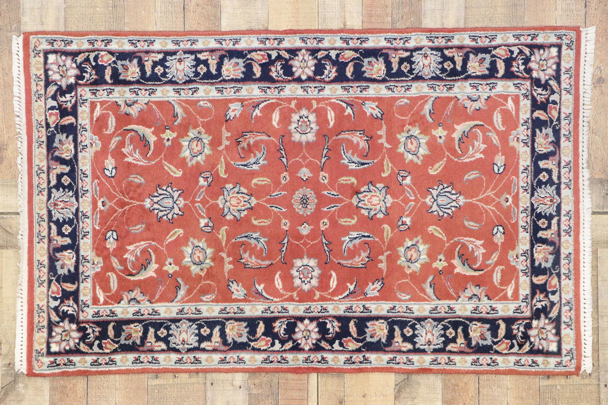Vintage Persian Indian Rug with New England Cape Cod Cottage Style In Good Condition For Sale In Dallas, TX
