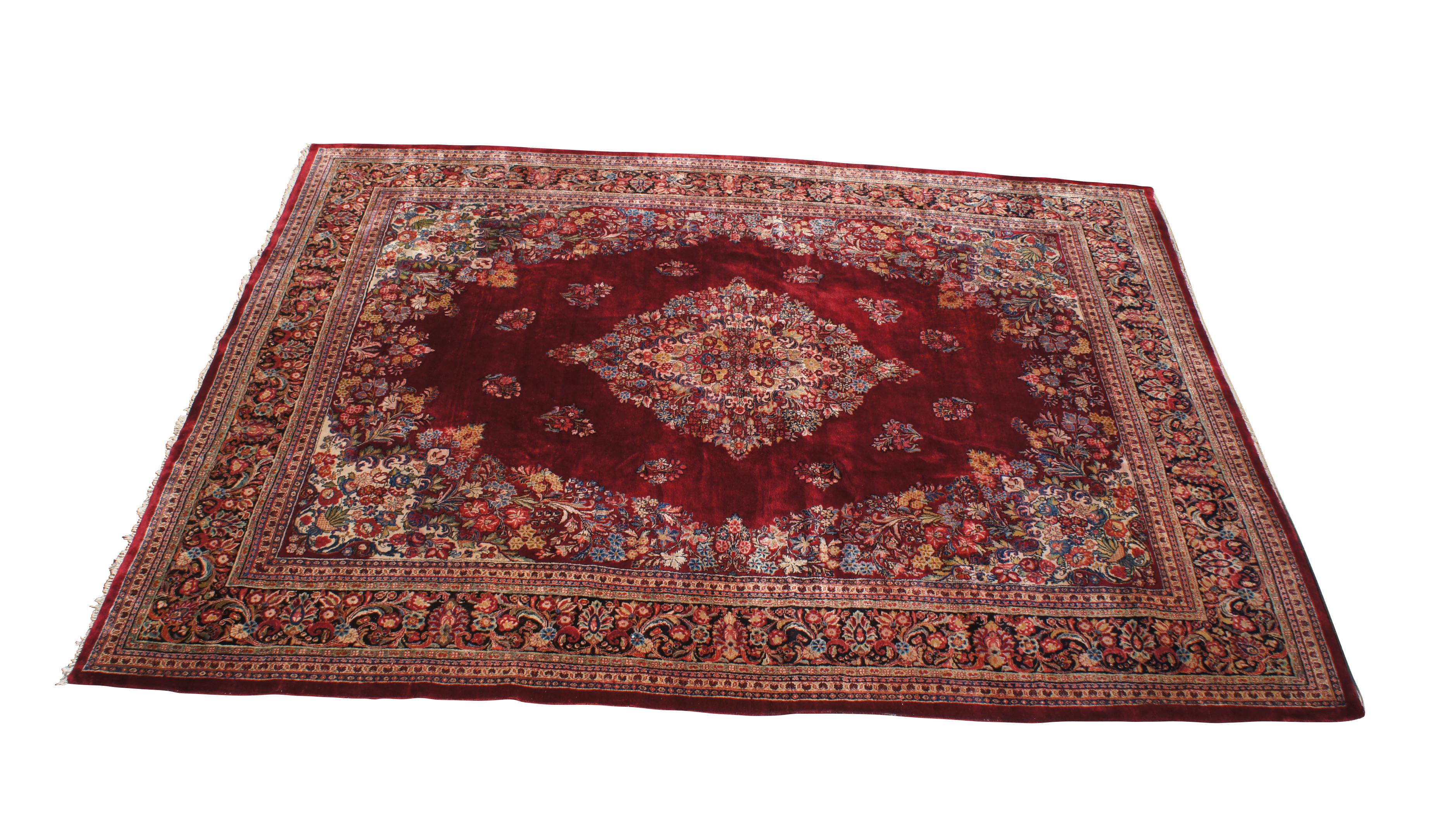 Vintage Indo-Tabriz Hand Knotted Floral Medallion Wool Area Rug Carpet 10' x 14' In Good Condition For Sale In Dayton, OH