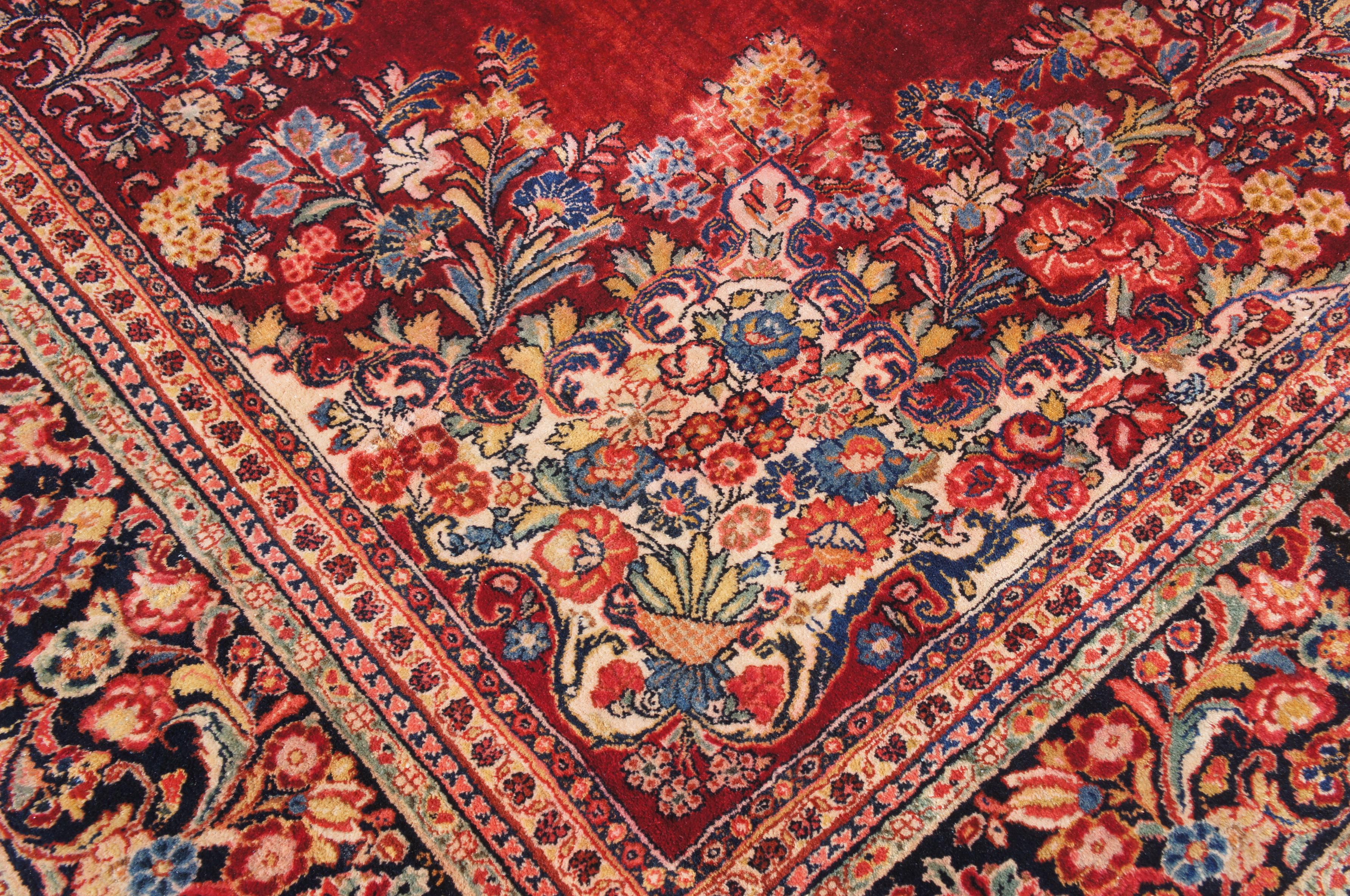 Vintage Indo-Tabriz Hand Knotted Floral Medallion Wool Area Rug Carpet 10' x 14' For Sale 3