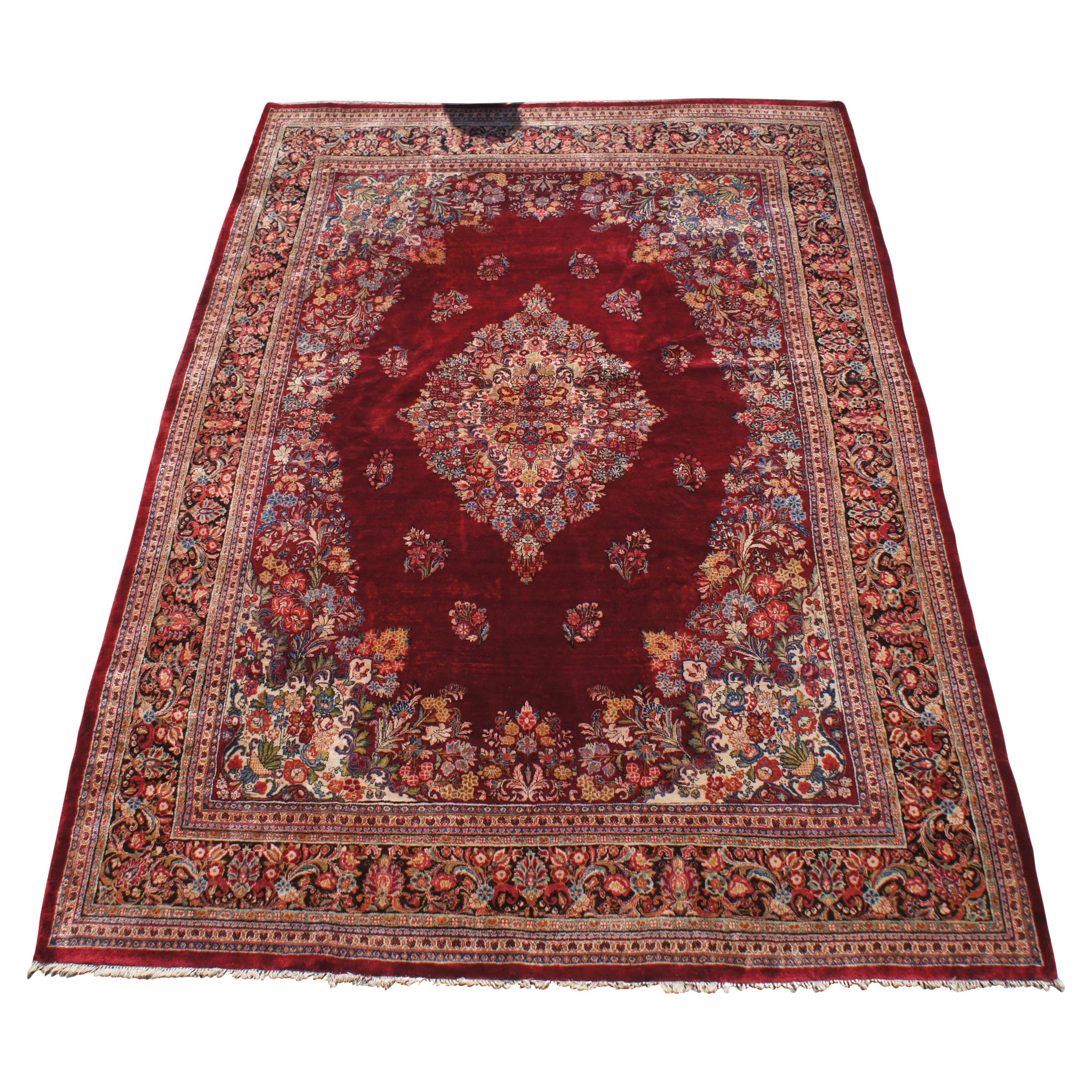 Vintage Indo-Tabriz Hand Knotted Floral Medallion Wool Area Rug Carpet 10' x 14' For Sale