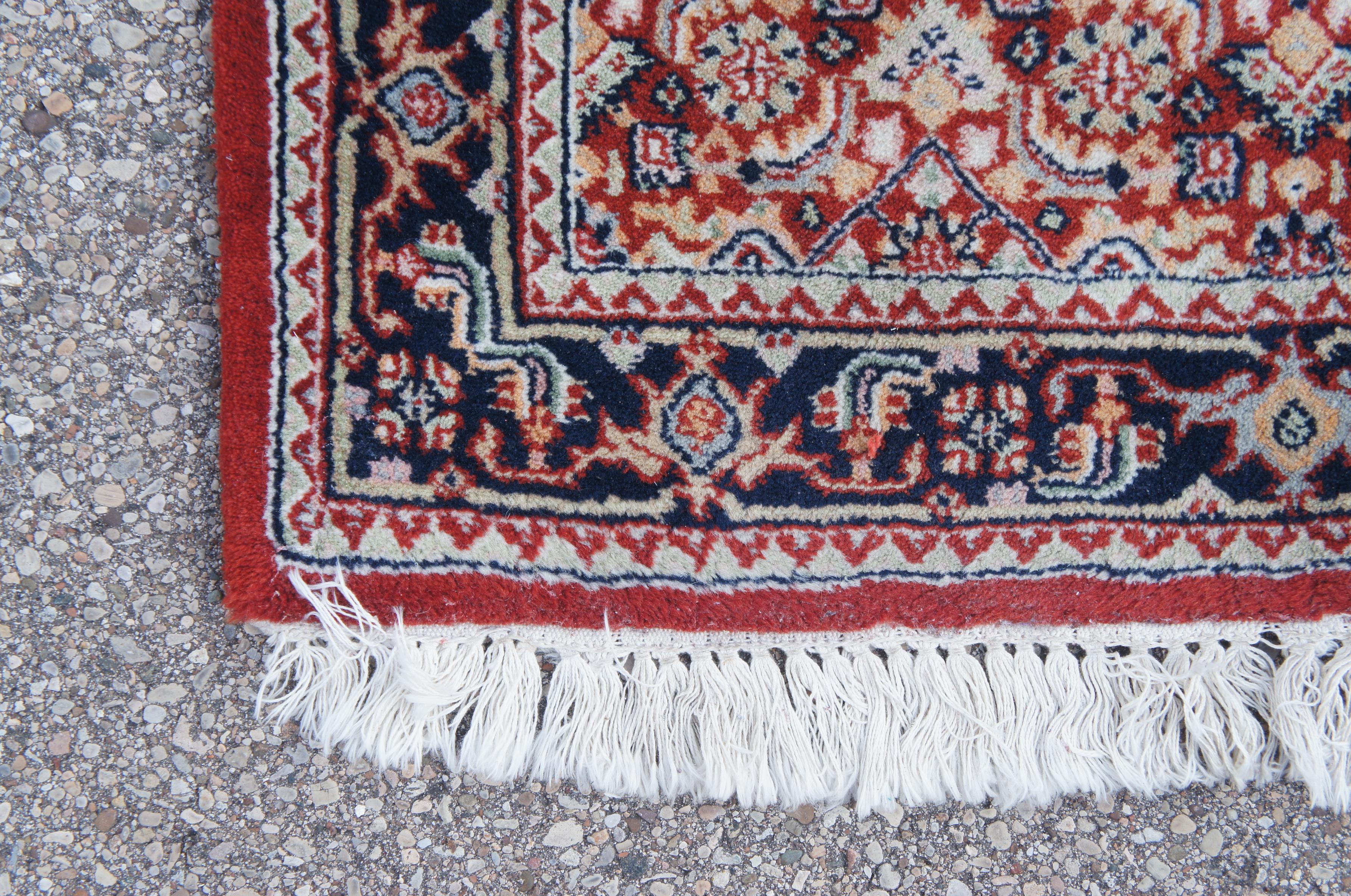 20th Century Vintage Indo-Tabriz Hand Knotted Wool Red & Blue Runner Rug 2.5' x 8' For Sale