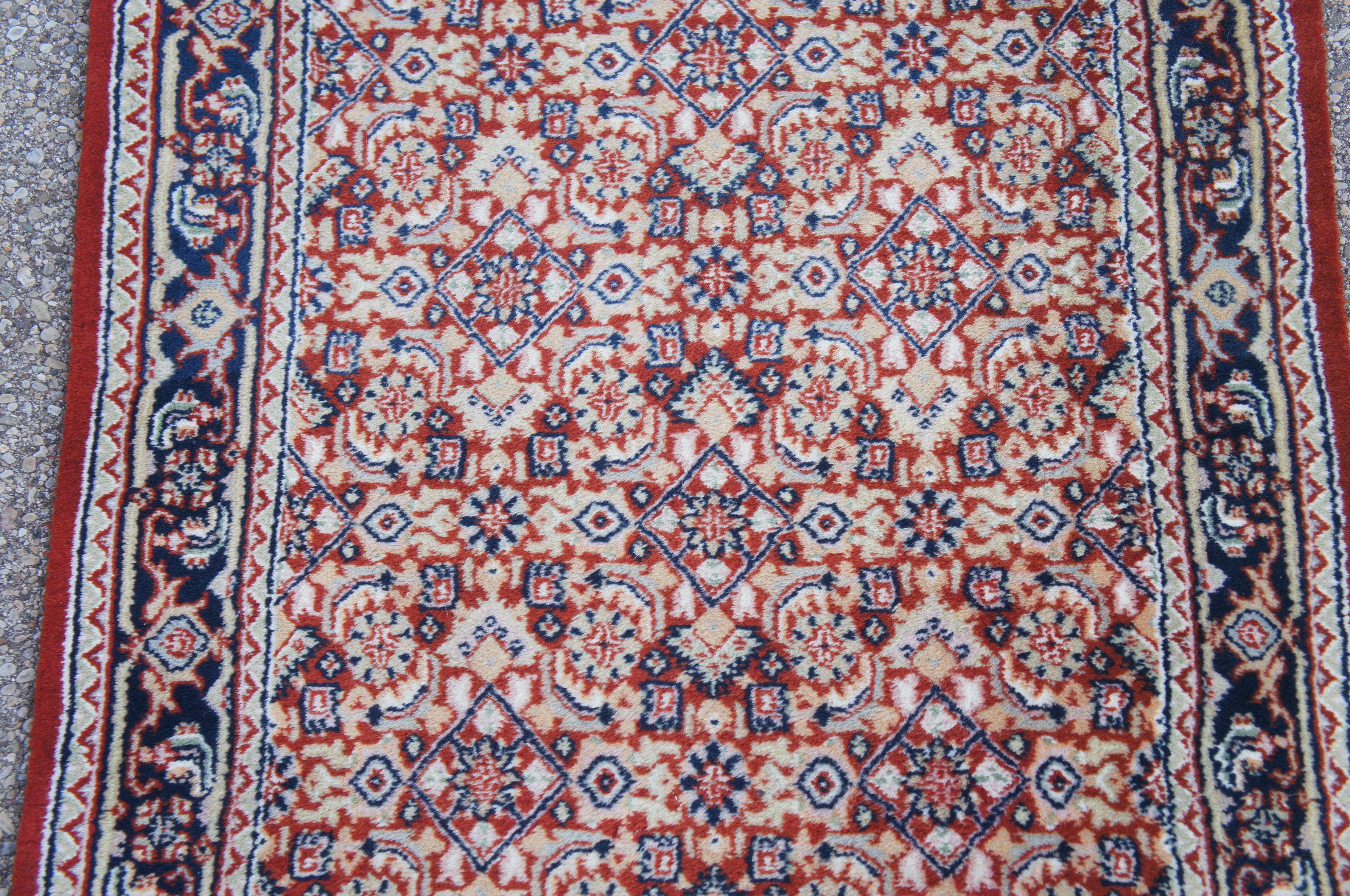 Vintage Indo-Tabriz Hand Knotted Wool Red & Blue Runner Rug 2.5' x 8' For Sale 3