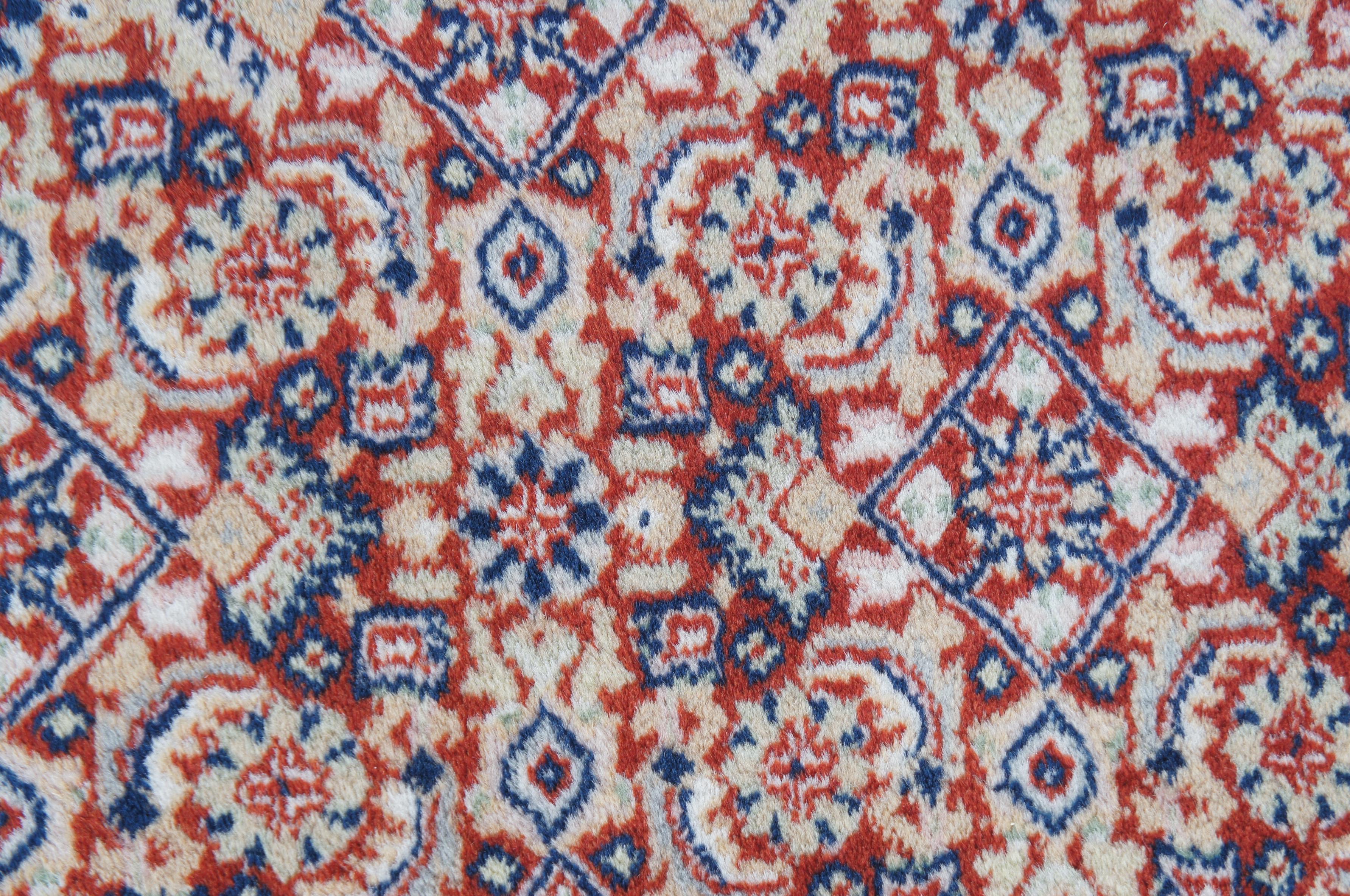 Vintage Indo-Tabriz Hand Knotted Wool Red & Blue Runner Rug 2.5' x 8' For Sale 5