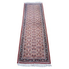 Retro Indo-Tabriz Hand Knotted Wool Red & Blue Runner Rug 2.5' x 8'