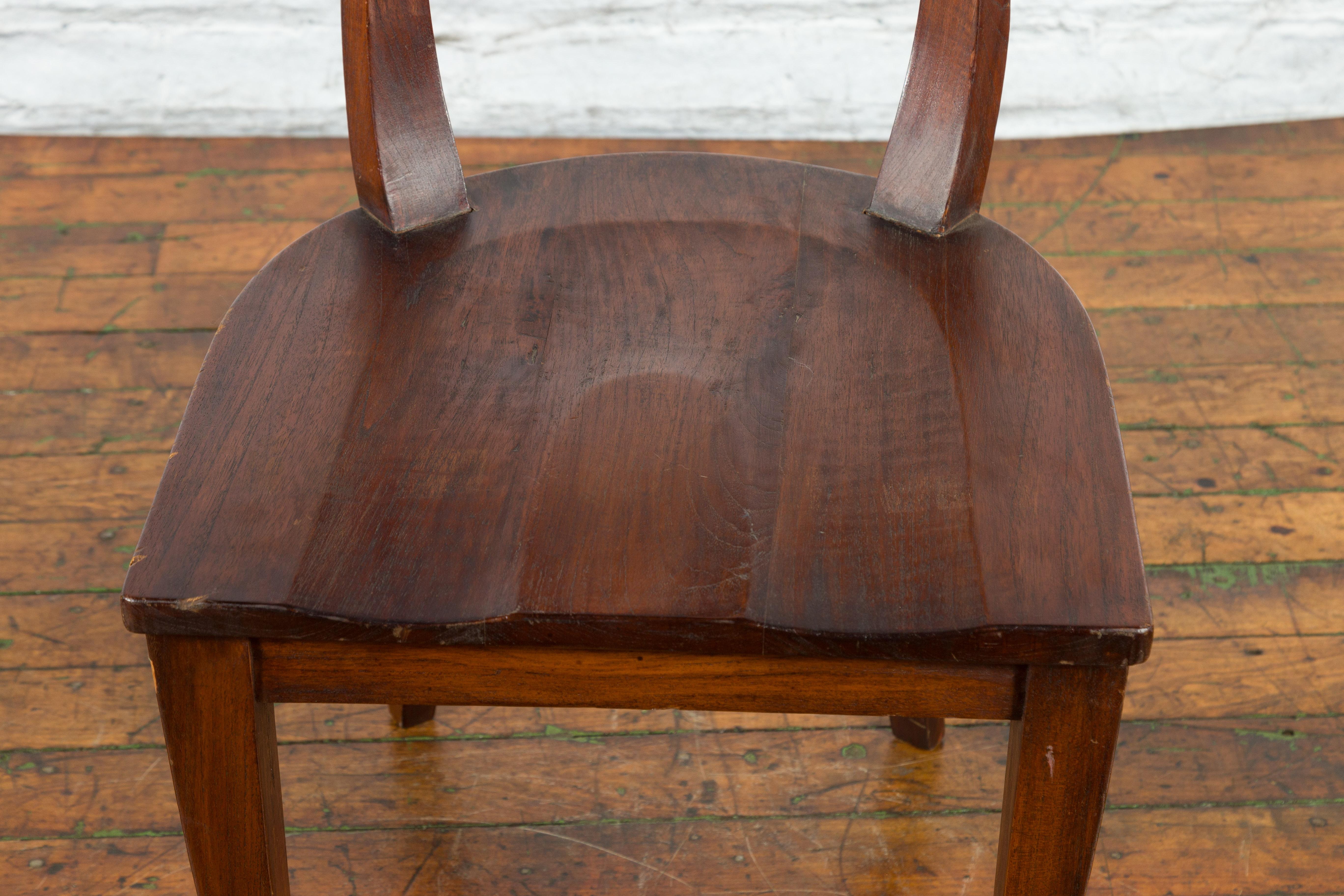 Vintage Indonesia Wooden Accent Chair with Pierced Circular Motifs Curving Back For Sale 6