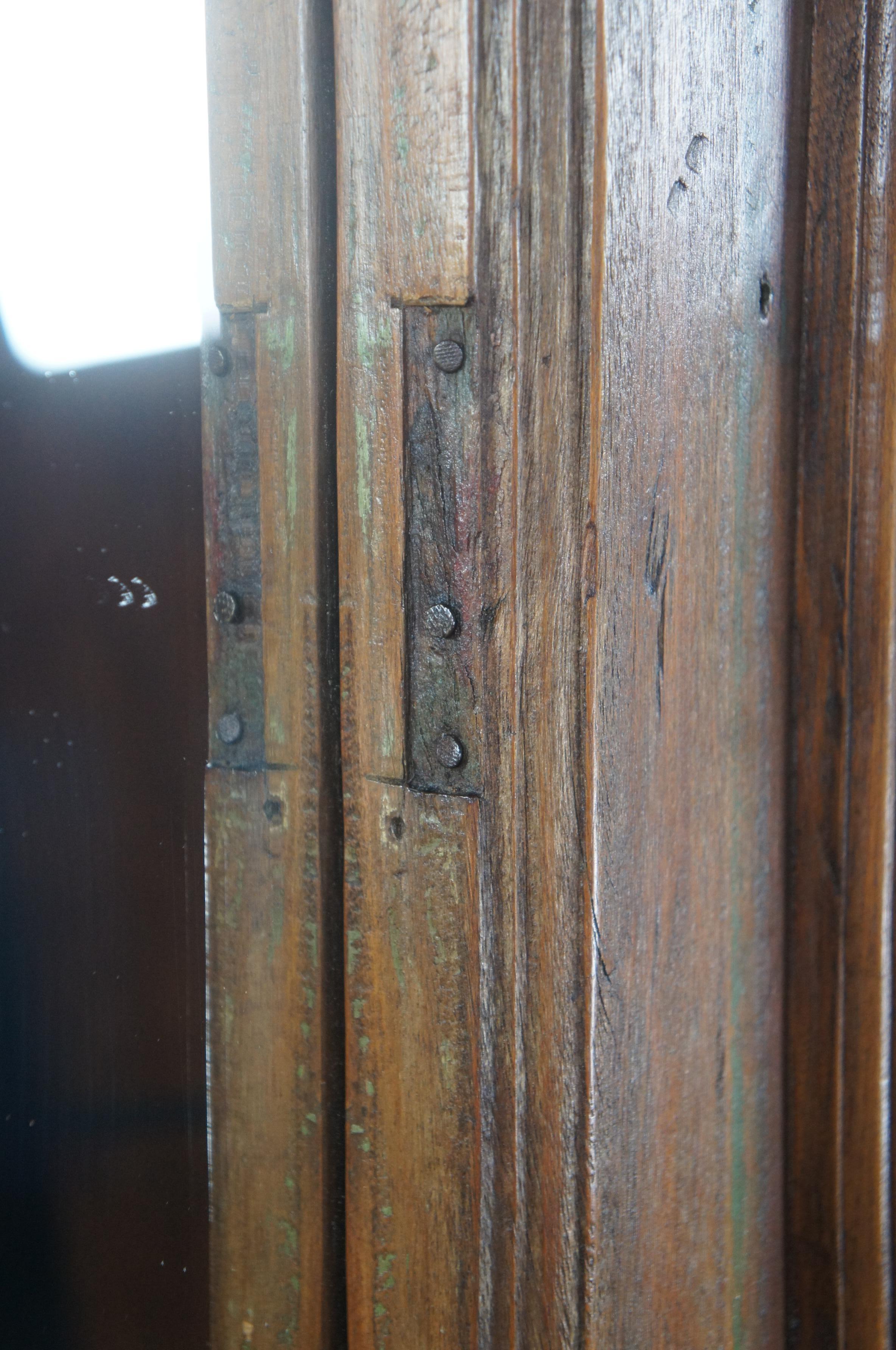 Vintage Indonesian Carved Mahogany Over Mantel Wall Mirror Reclaimed Door For Sale 1