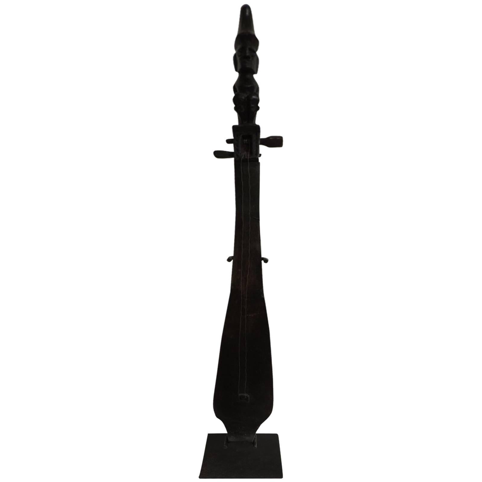 Vintage Indonesian Harp Instrument on Iron Stand