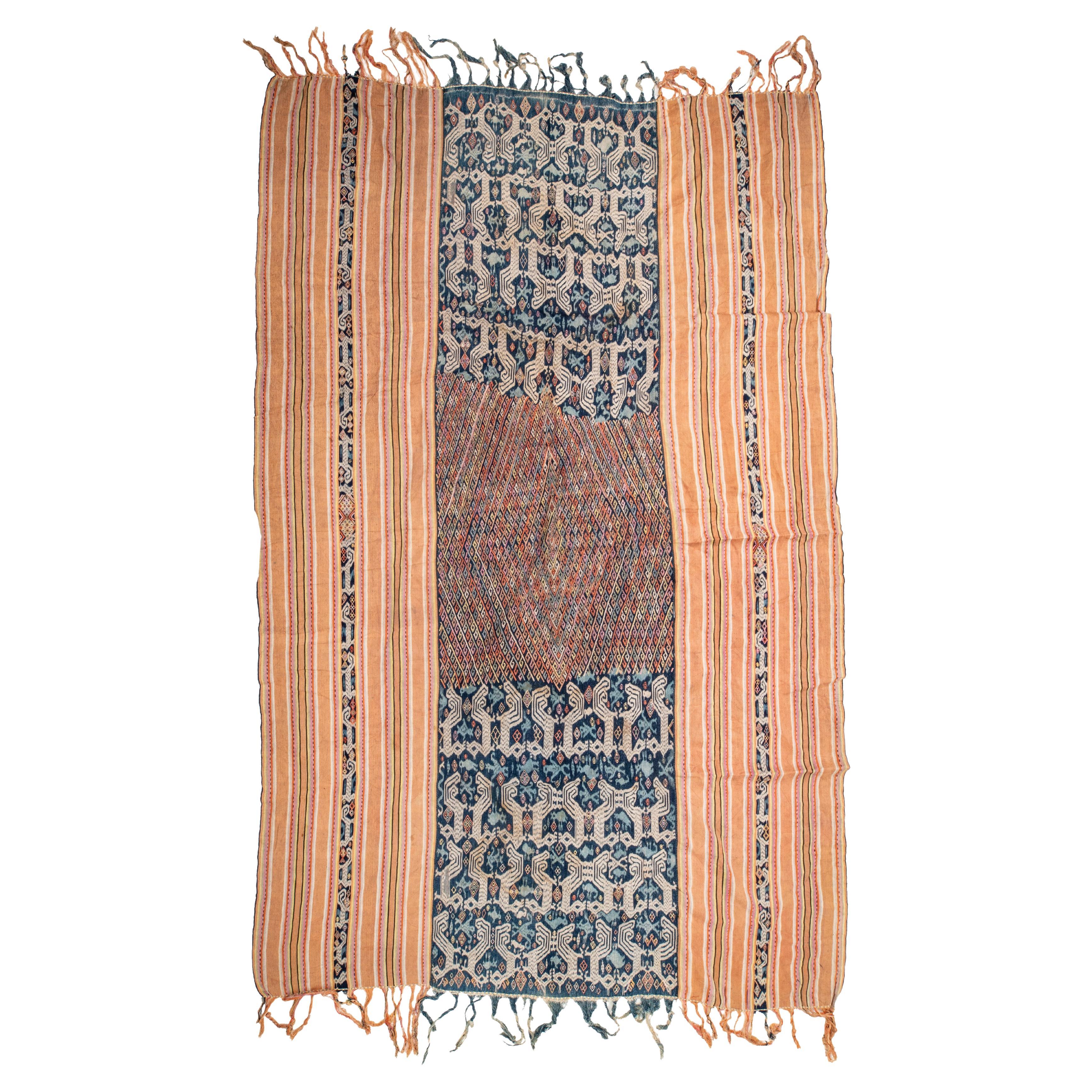 Vintage Indonesian Ikat with an Embroidered Center, 1960s