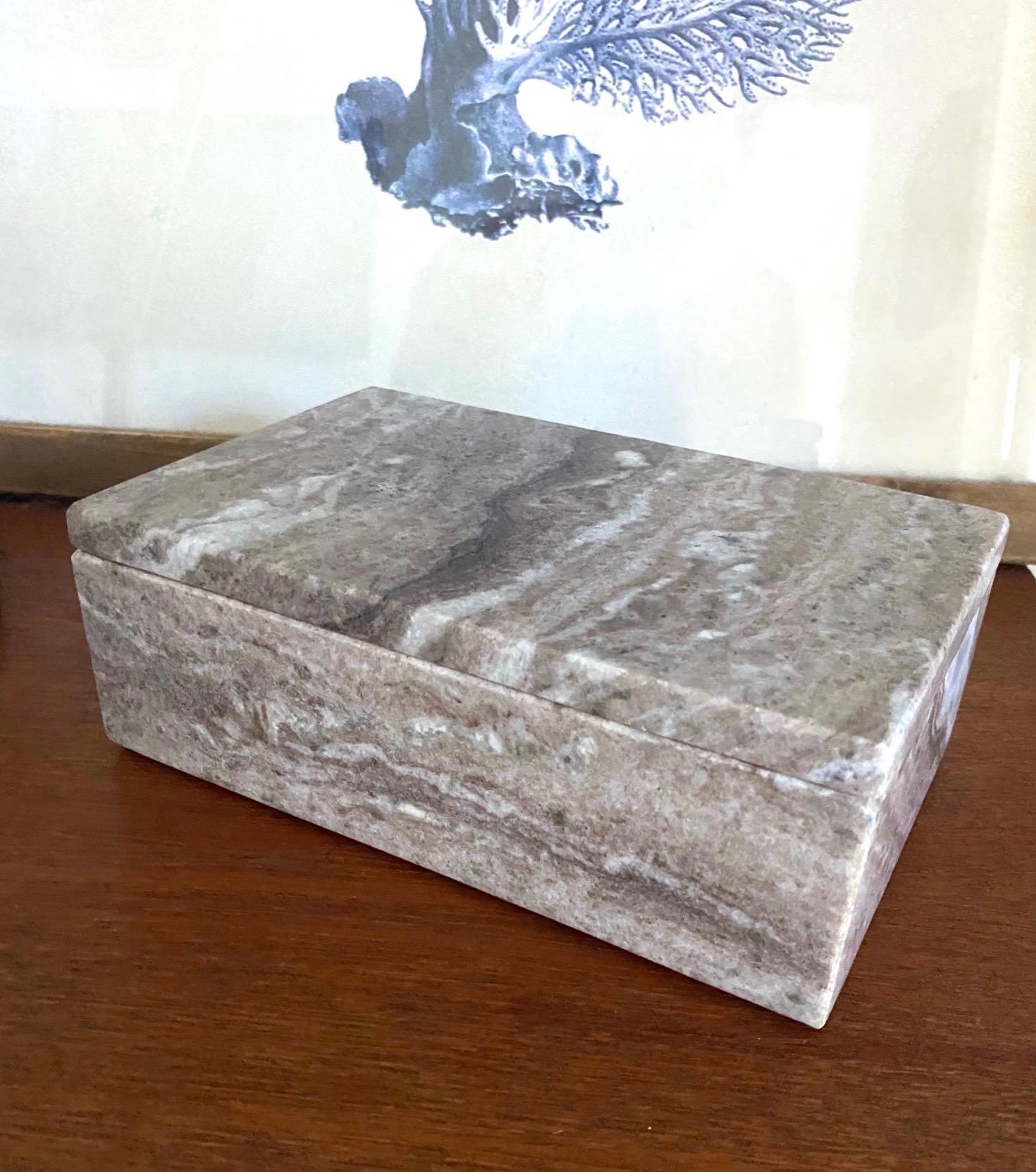 Organic Modern Marble Stone Box with Stripes in Brown, Grey, and White