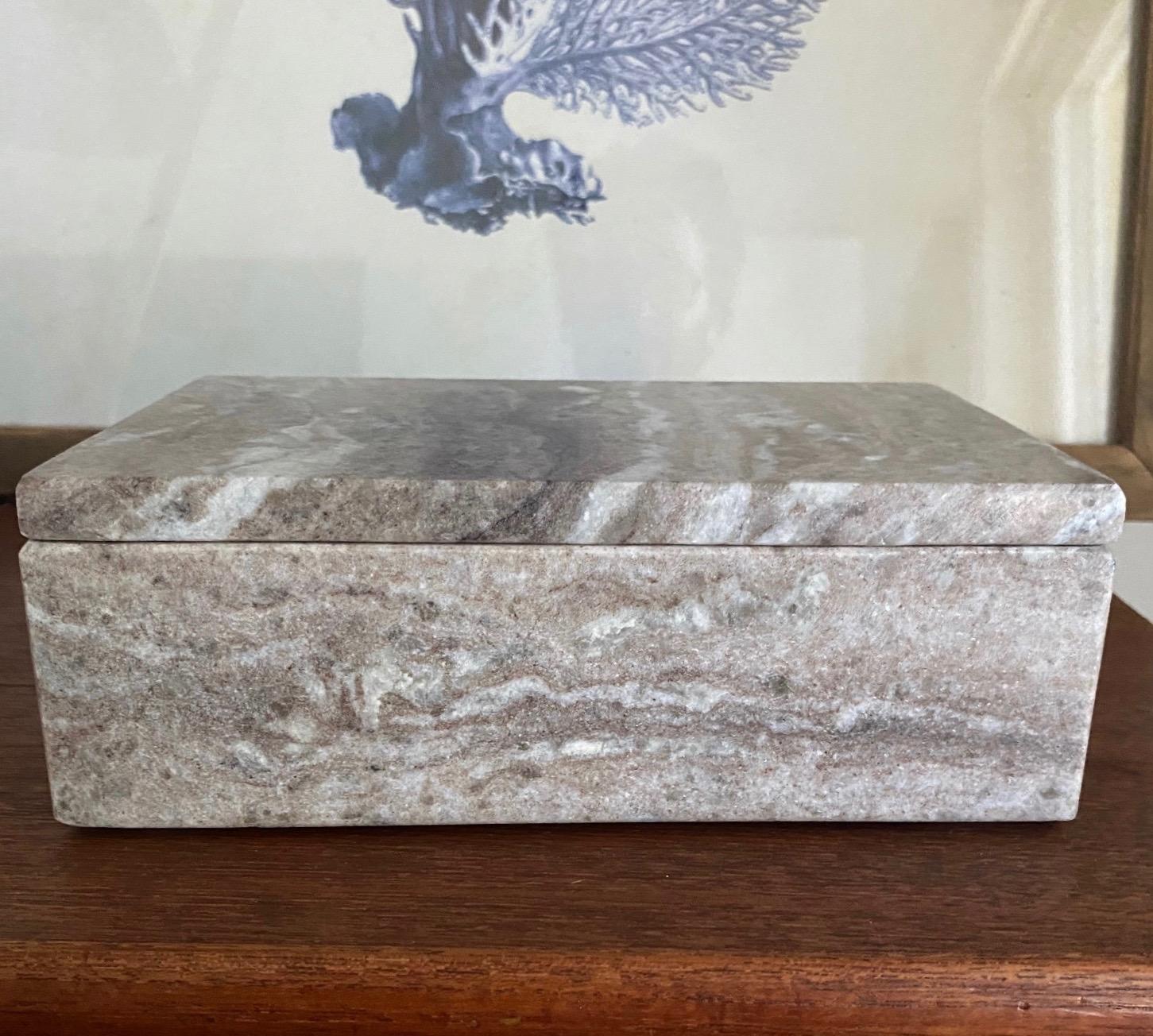 Indonesian Marble Stone Box with Stripes in Brown, Grey, and White