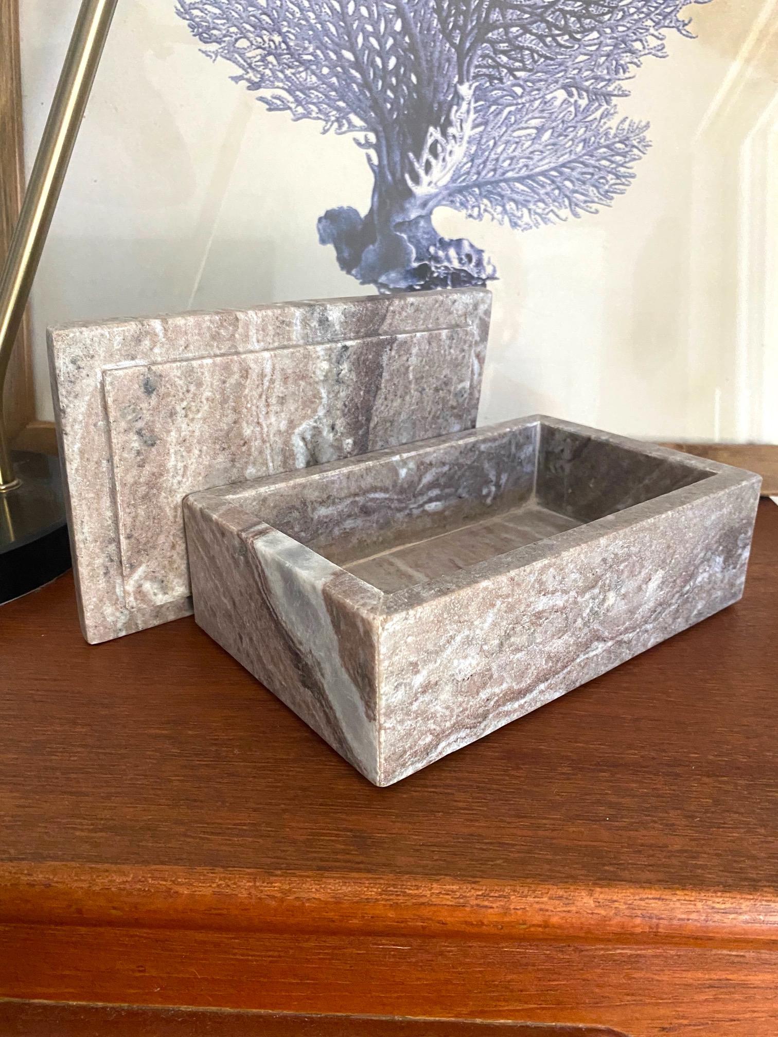 Contemporary Marble Stone Box with Stripes in Brown, Grey, and White