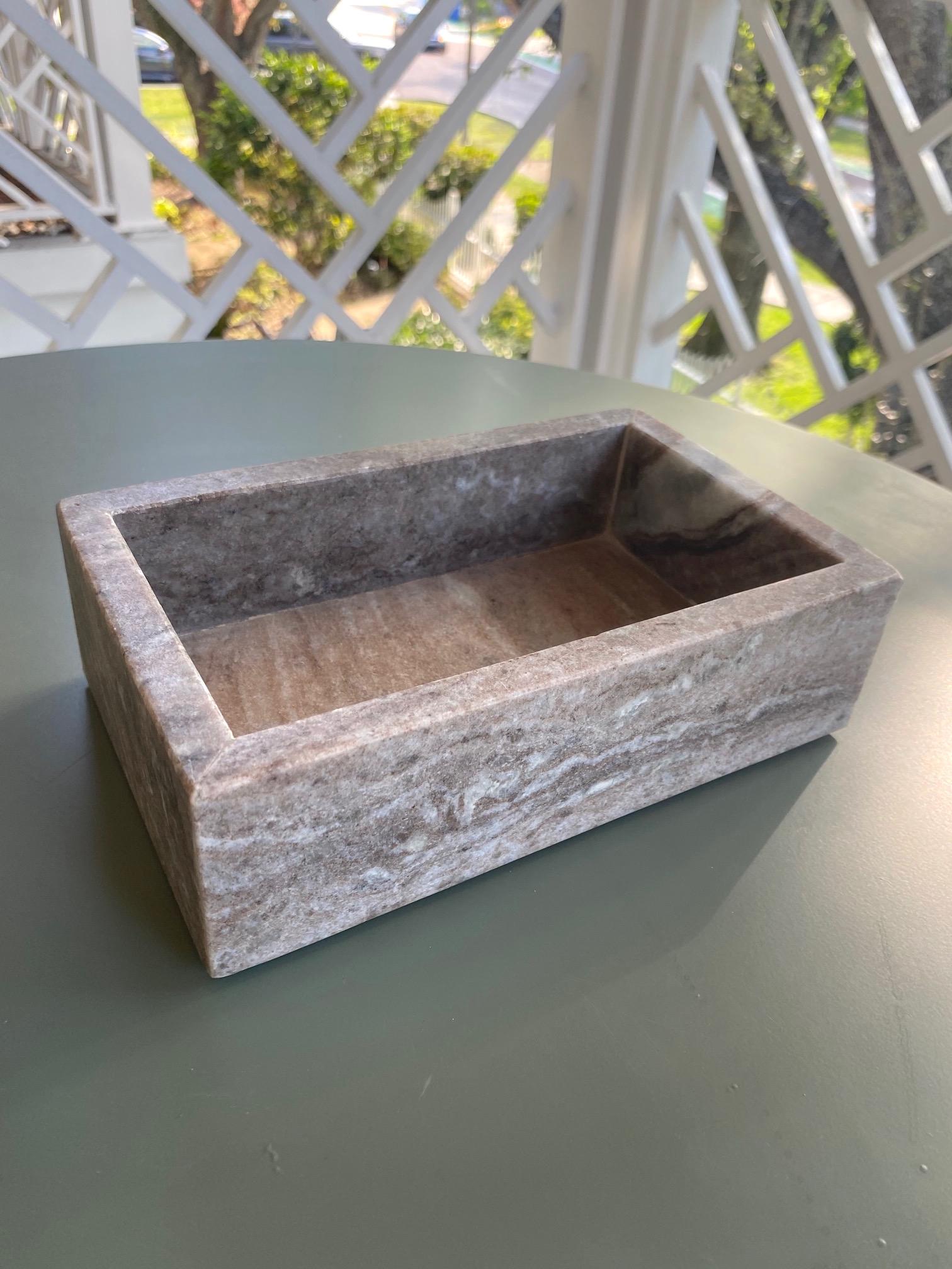 Marble Stone Box with Stripes in Brown, Grey, and White 3