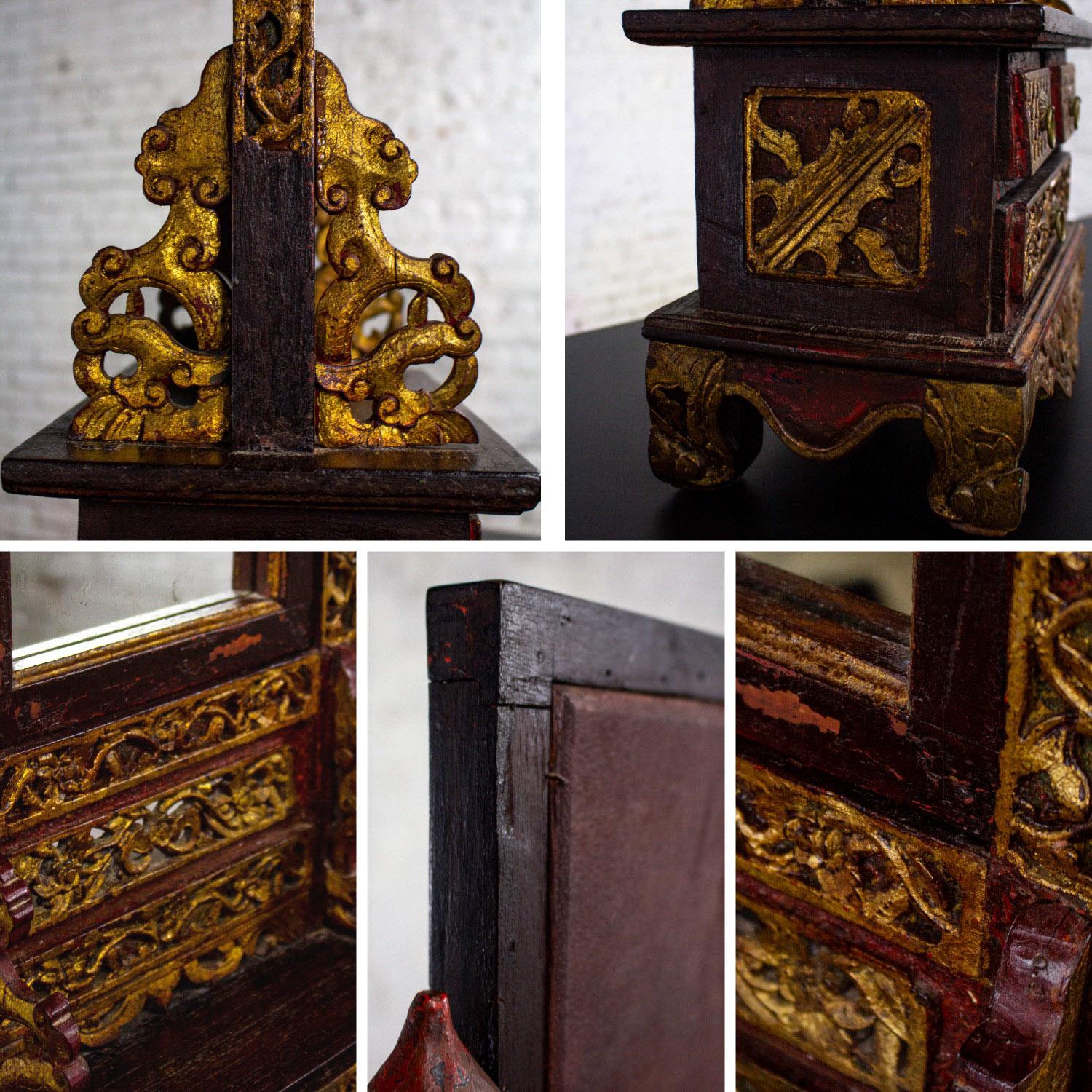 Joyero de sobremesa o espejo de tocador vintage indonesio madurano con cofre en venta 9