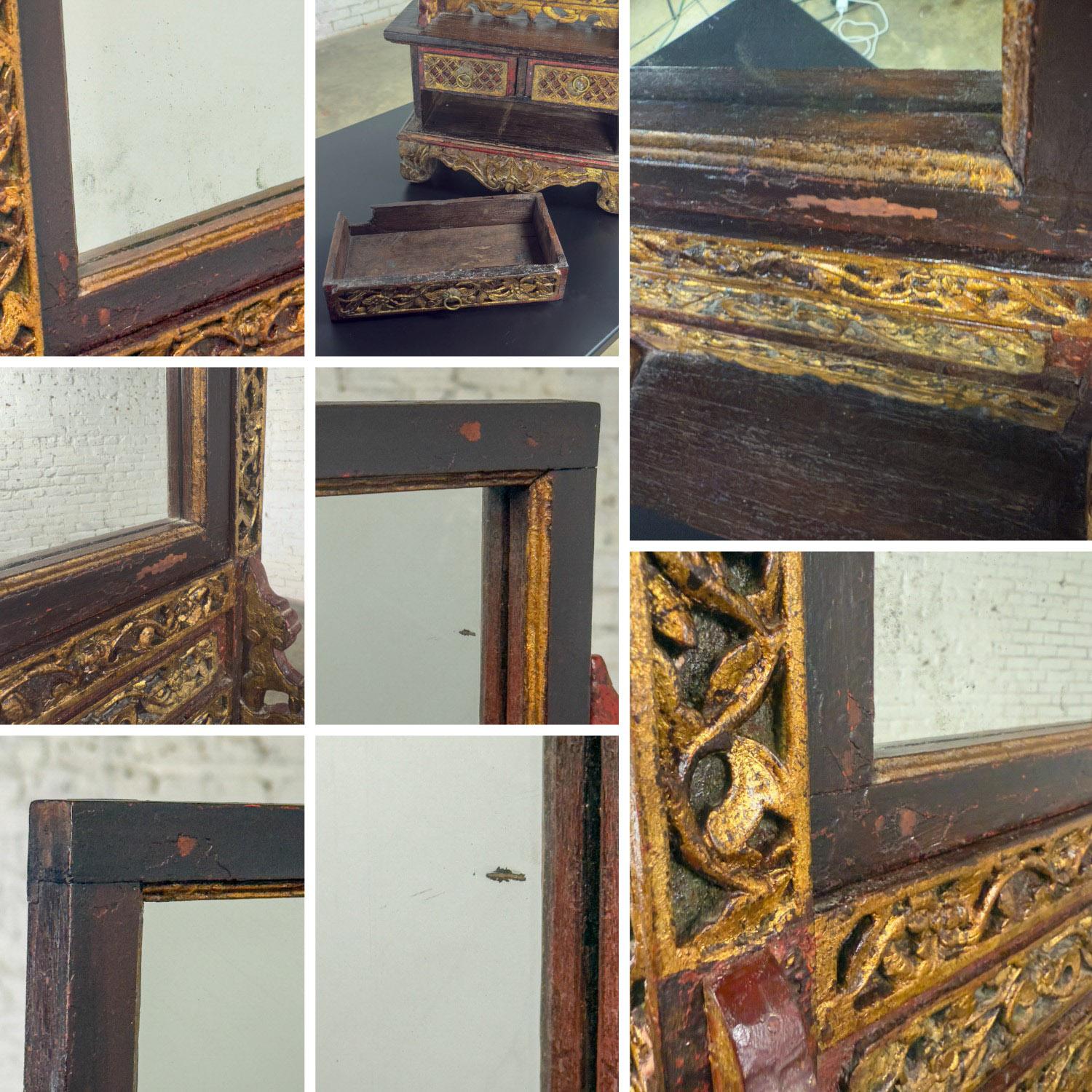Joyero de sobremesa o espejo de tocador vintage indonesio madurano con cofre en venta 10