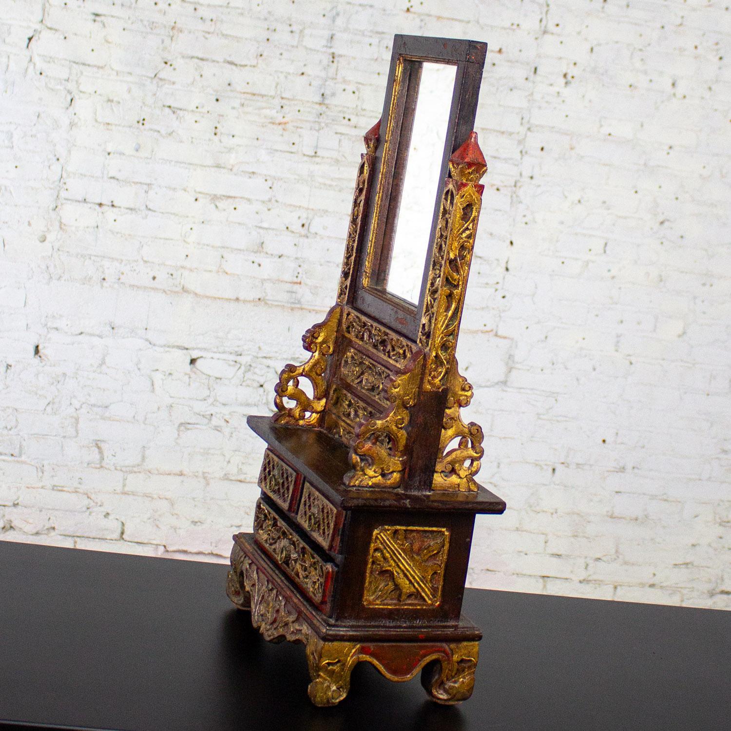 Joyero de sobremesa o espejo de tocador vintage indonesio madurano con cofre siglo XX en venta