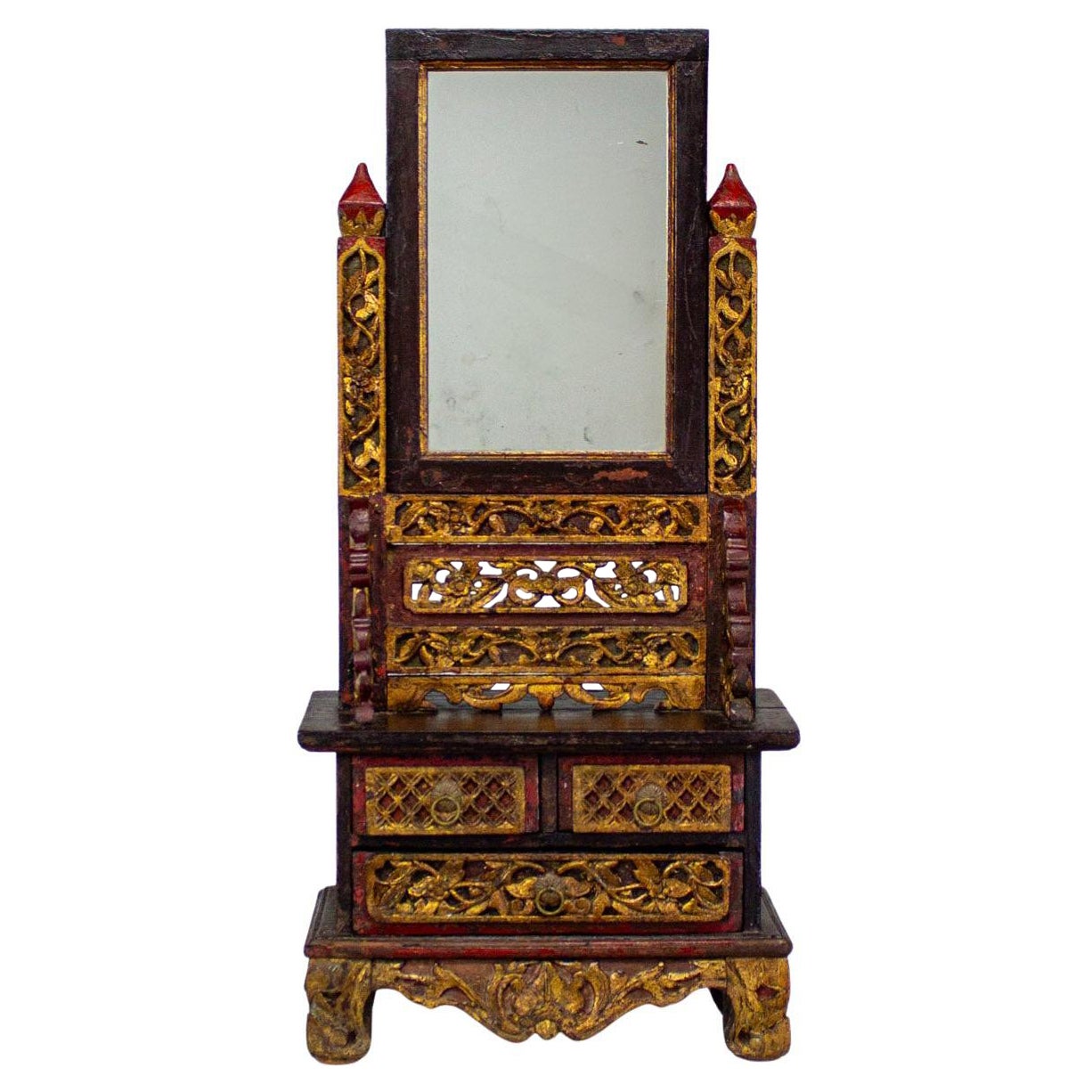 Joyero de sobremesa o espejo de tocador vintage indonesio madurano con cofre en venta