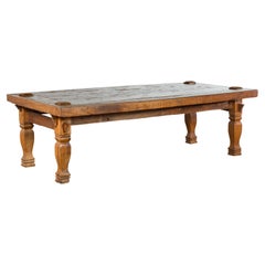 Vintage Indonesian Rustic Coffee Table with Baluster Legs and Distressed Patina
