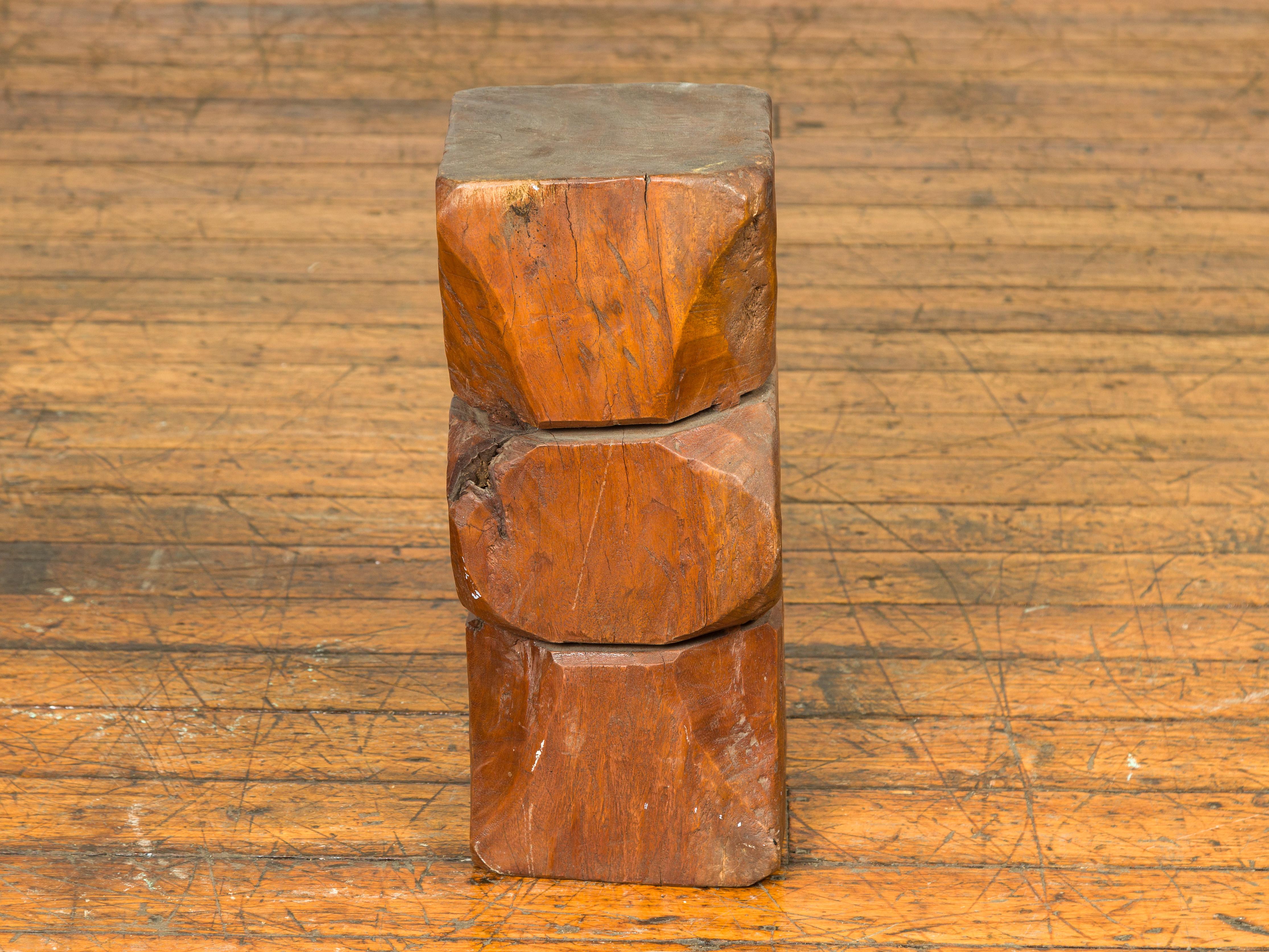 Vintage Indonesian Rustic Tree Stump Pedestal with Hourglass Silhouette 5