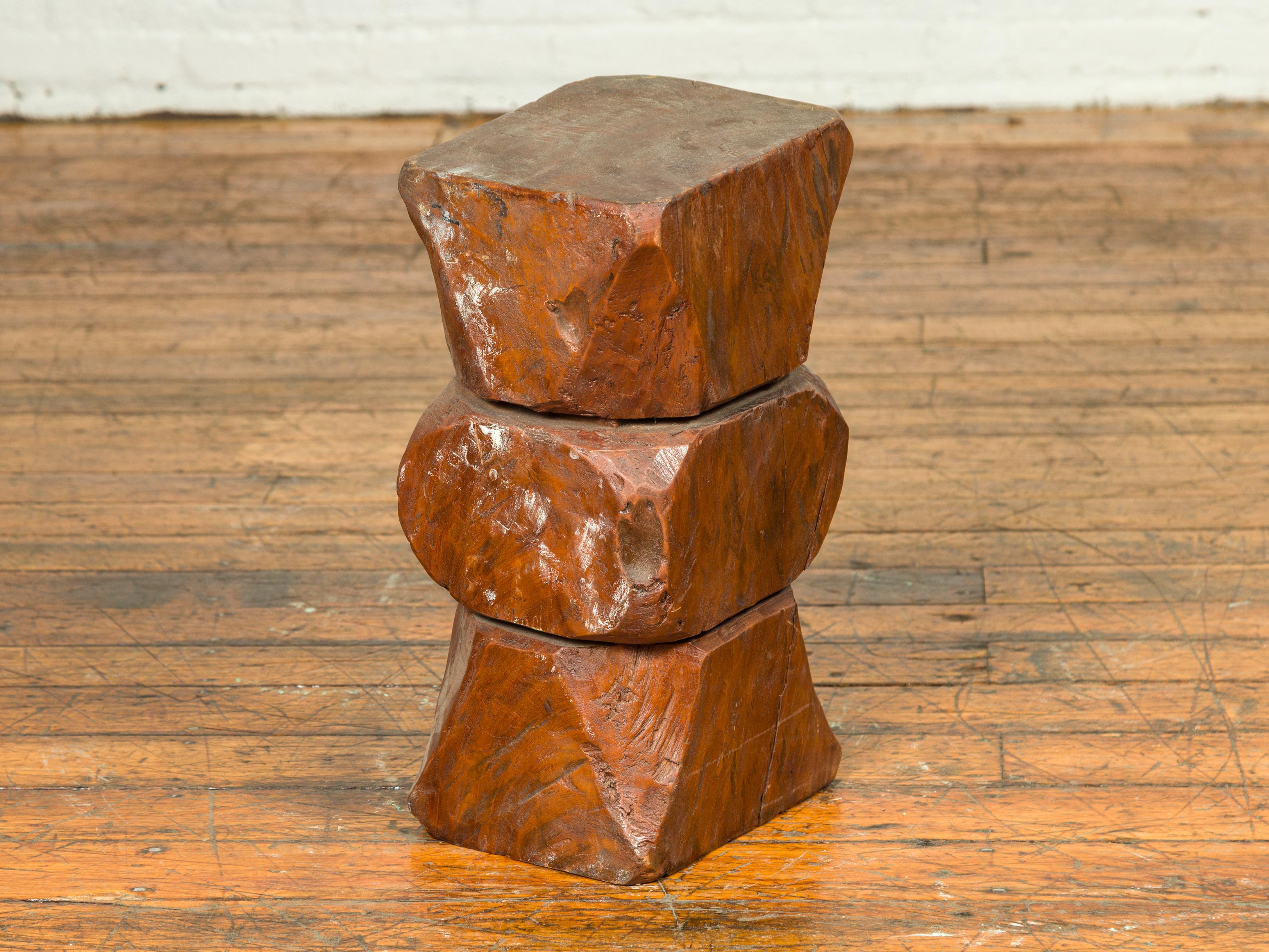 Vintage Indonesian Rustic Tree Stump Pedestal with Hourglass Silhouette In Good Condition In Yonkers, NY